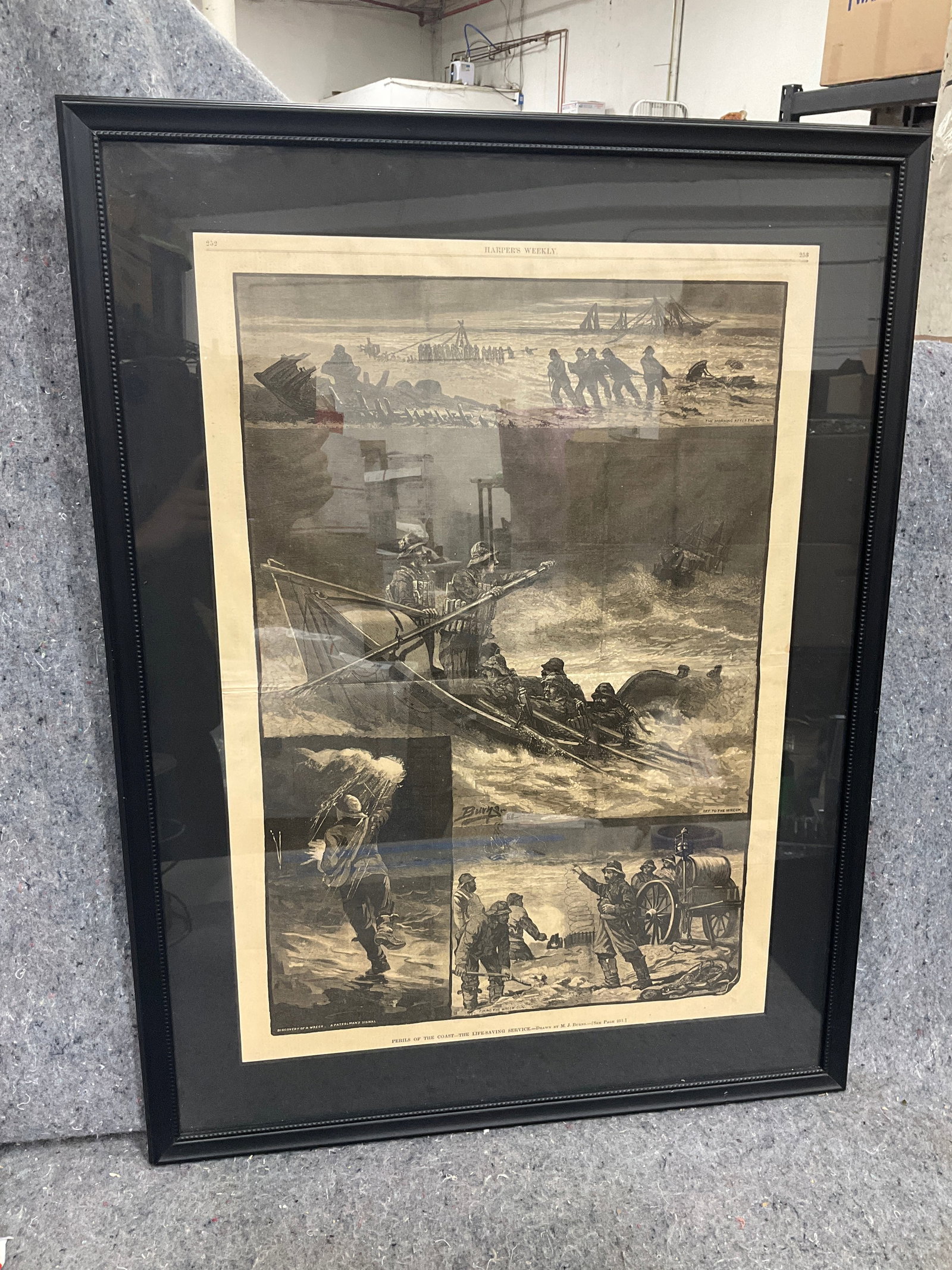 Framed Perils of the Coast The Life Saving Service print(20inx26.5in): Framed Perils of the Coast The Life Saving Service print(20inx26.5in)