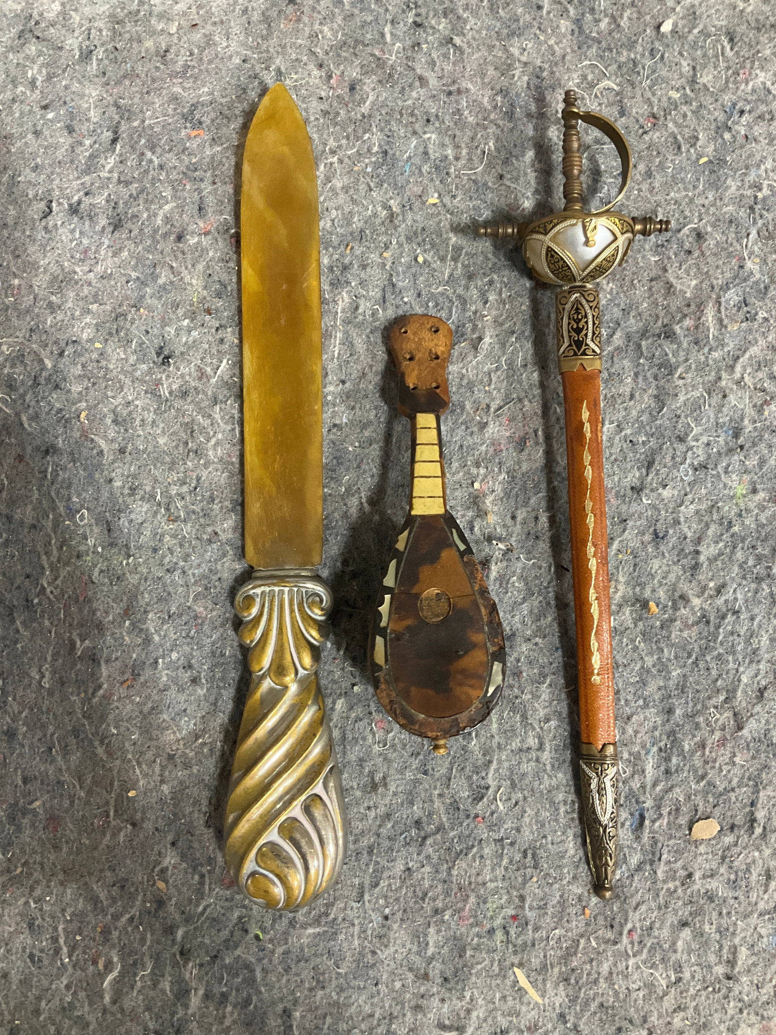 Vintage miniature mandolin ,spanish sword letter opener, and more: Vintage miniature mandolin ,spanish sword letter opener, and more