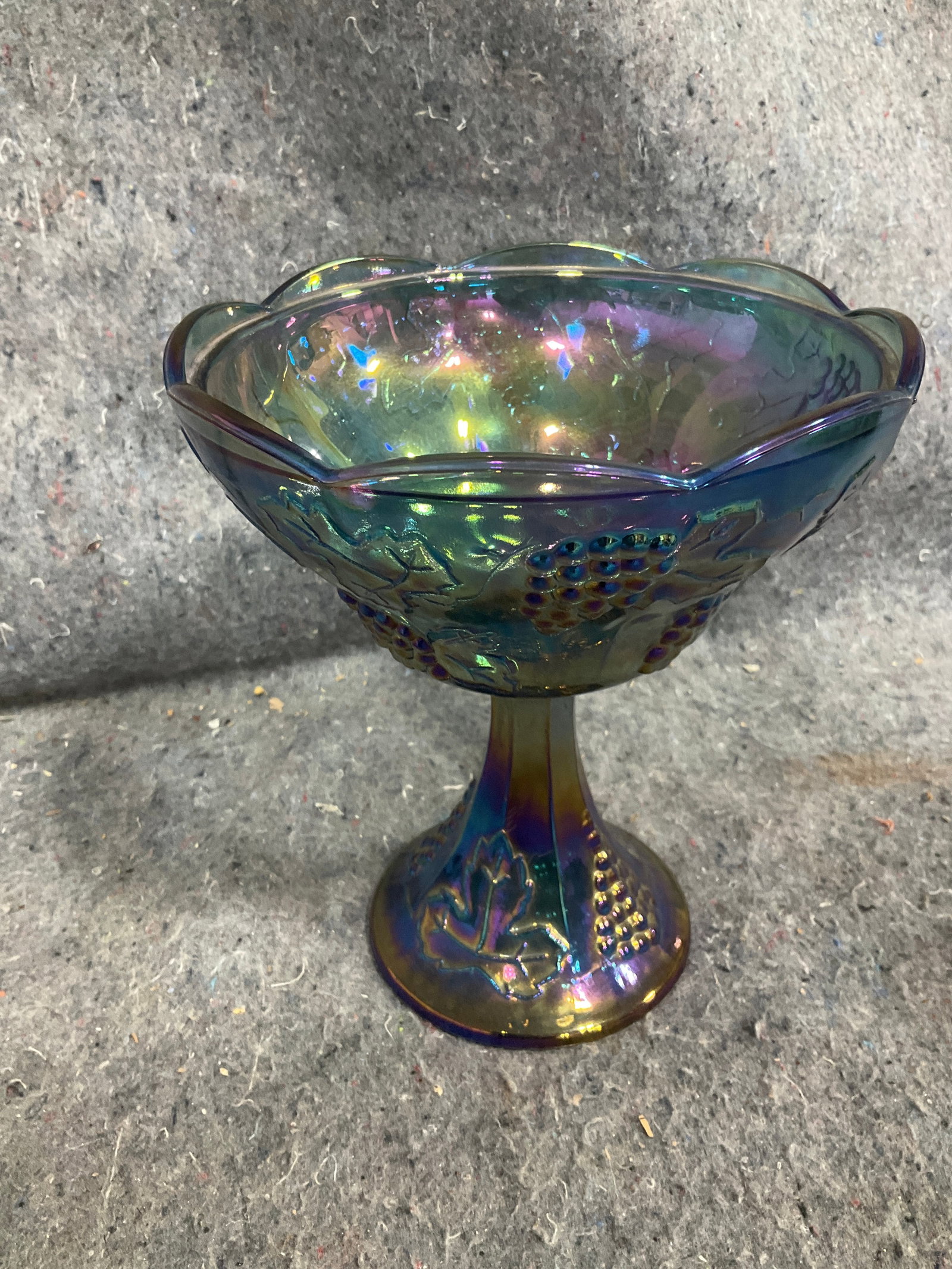 Carnival glass iridescent pedestal bowl(7in tall) (1 of 1)