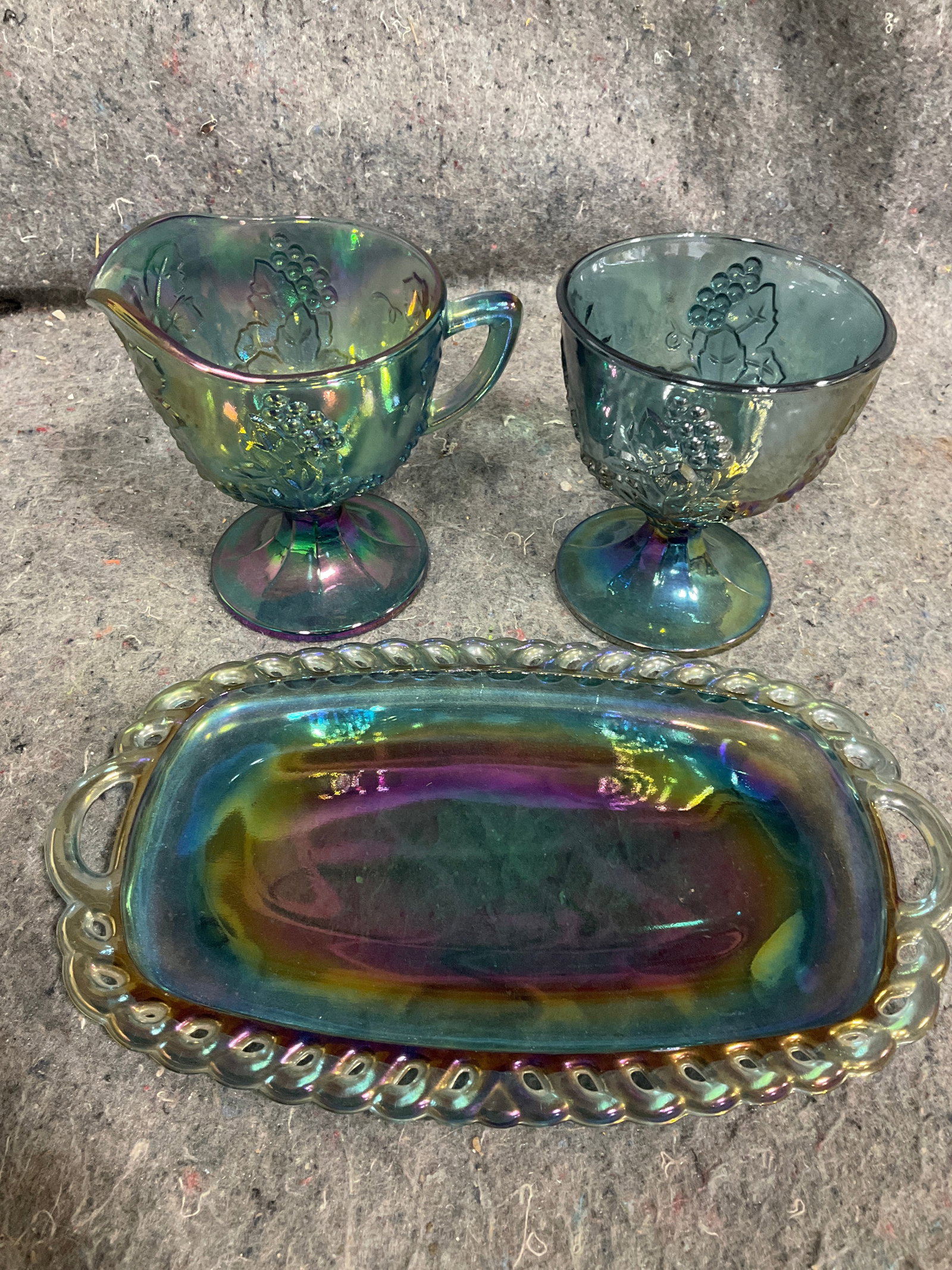 Carnival Glass Pitcher, Cup, and Dish (Tallest - 4.5in) (1 of 1)
