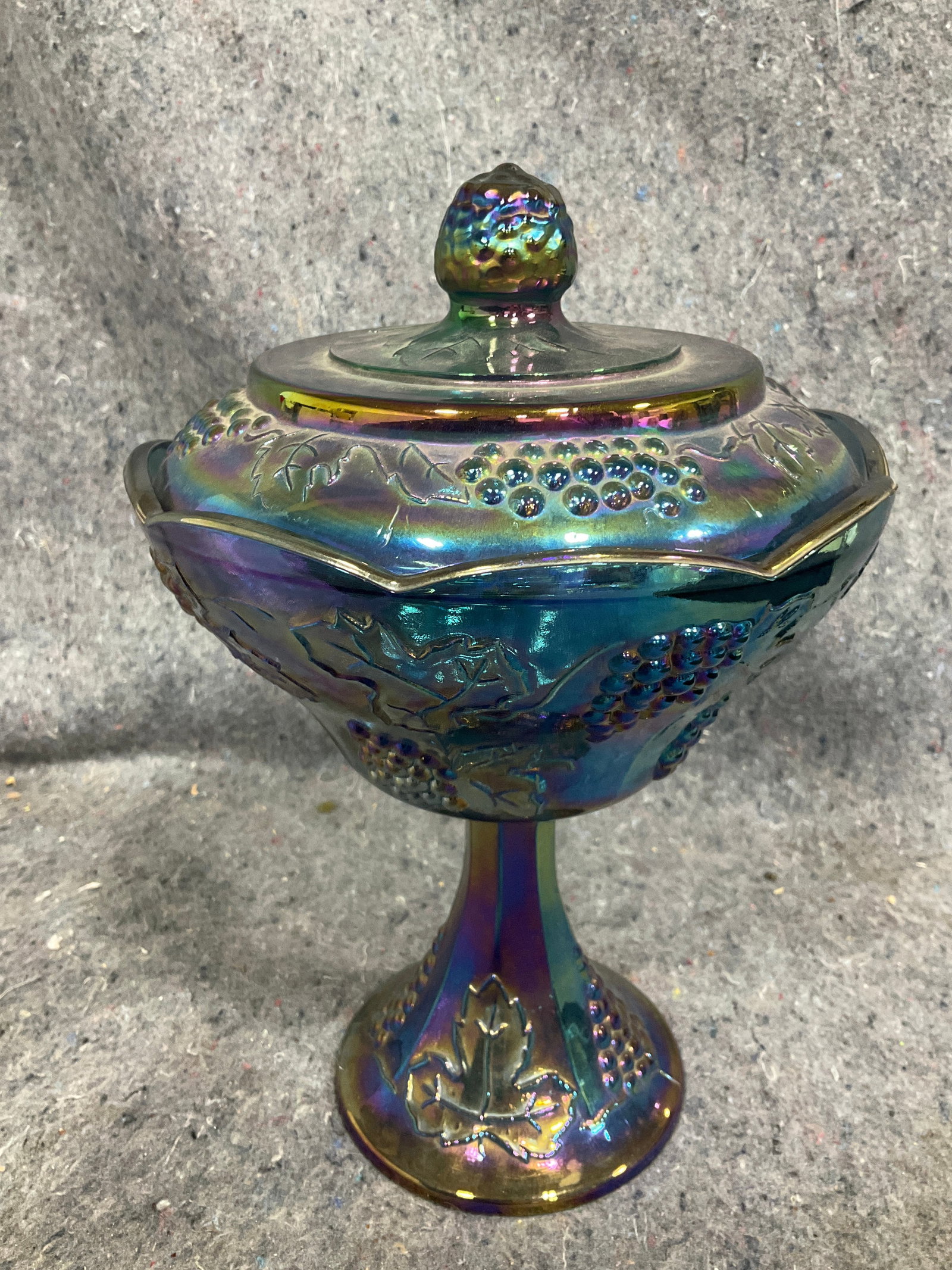 Carnival Glass Footed/Lidded Compote Dish (10.5in Tall) (1 of 1)