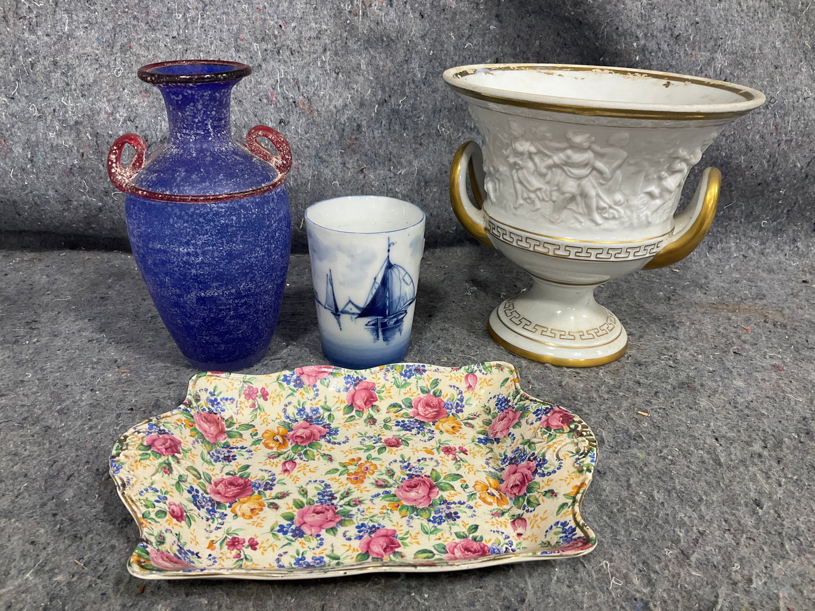 Capodimonte Porcelain Vase, Art Glass Vase with Handles, Longton Ceramic Dish, and more (Tallest -: Capodimonte Porcelain Vase, Art Glass Vase with Handles, Longton Ceramic Dish, and more (Tallest - 7in)