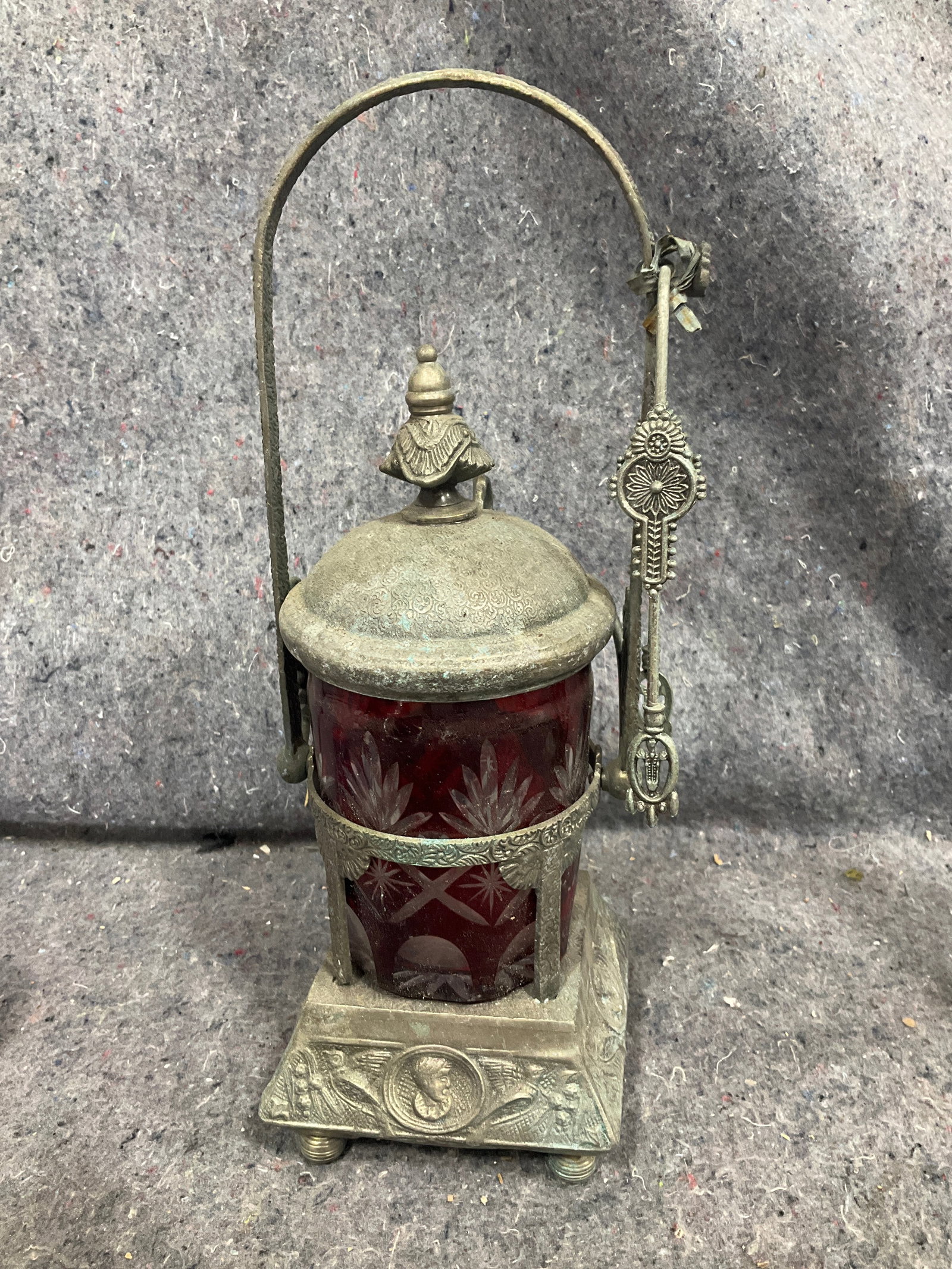 Vintage Victorian Pickle Castor with Decorative Silver Plated Frame/Tongs (13in Tall) (1 of 1)