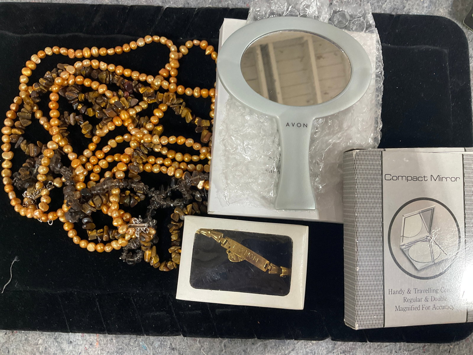 Avon Mirror, Compact Mirror, and Various Necklaces (1 of 1)