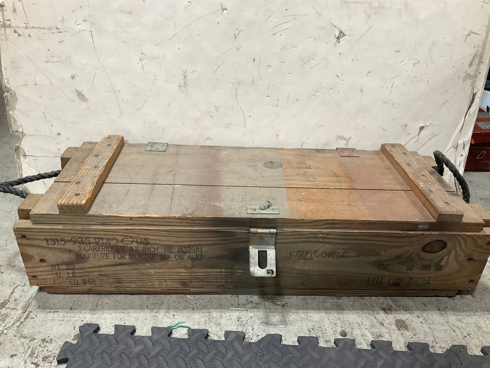 Vintage Wooden M2 Mortar Ammo Crate (7inx33inx12in) (1 of 1)