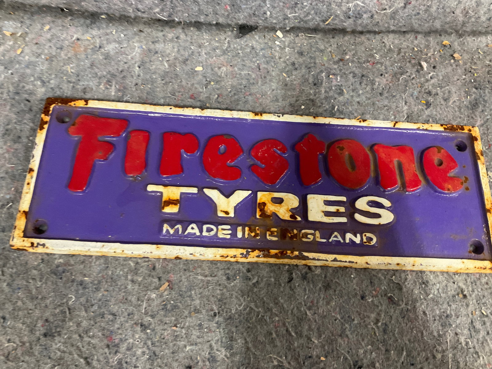 Vintage Cast Iron Firestone Sign (4inx11.5in) (1 of 1)