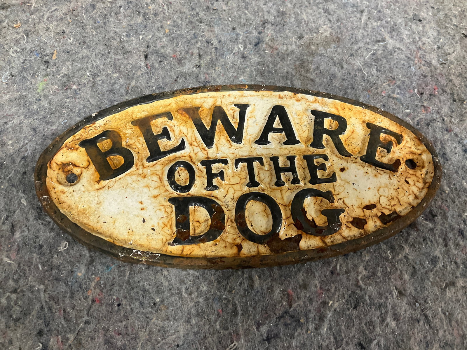 Vintage Cast Iron Beware of Dog Sign (3.5inx6.5in) (1 of 1)
