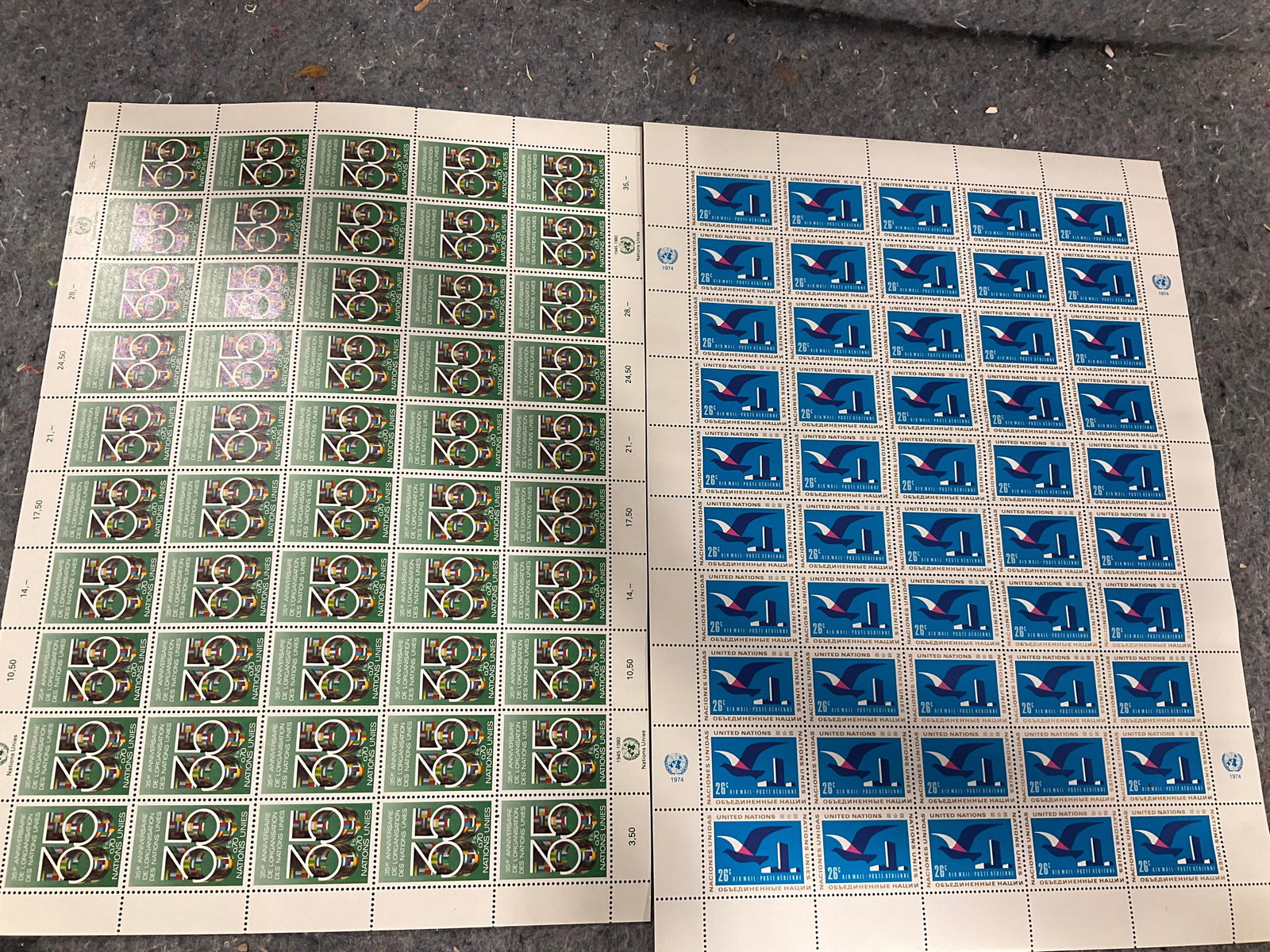 1974 and 1945-1980 Stamp Sheets: 1974 and 1945-1980 Stamp Sheets