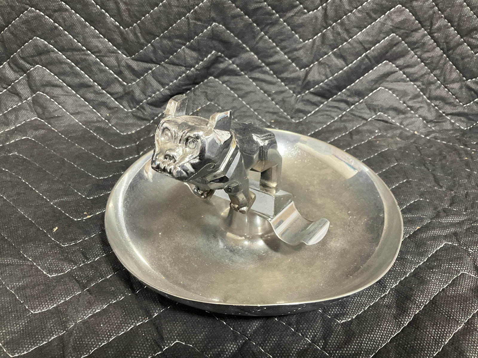 Vintage chrome bulldog hood ornament ashtray(5in tall) (1 of 1)