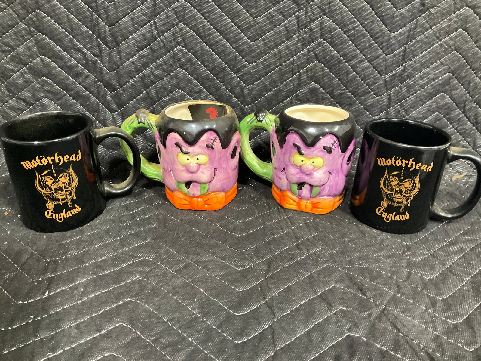 Royal Norfolk halloween mugs(slightly chipped) and Motorhead mugs (tallest 4in) (1 of 1)