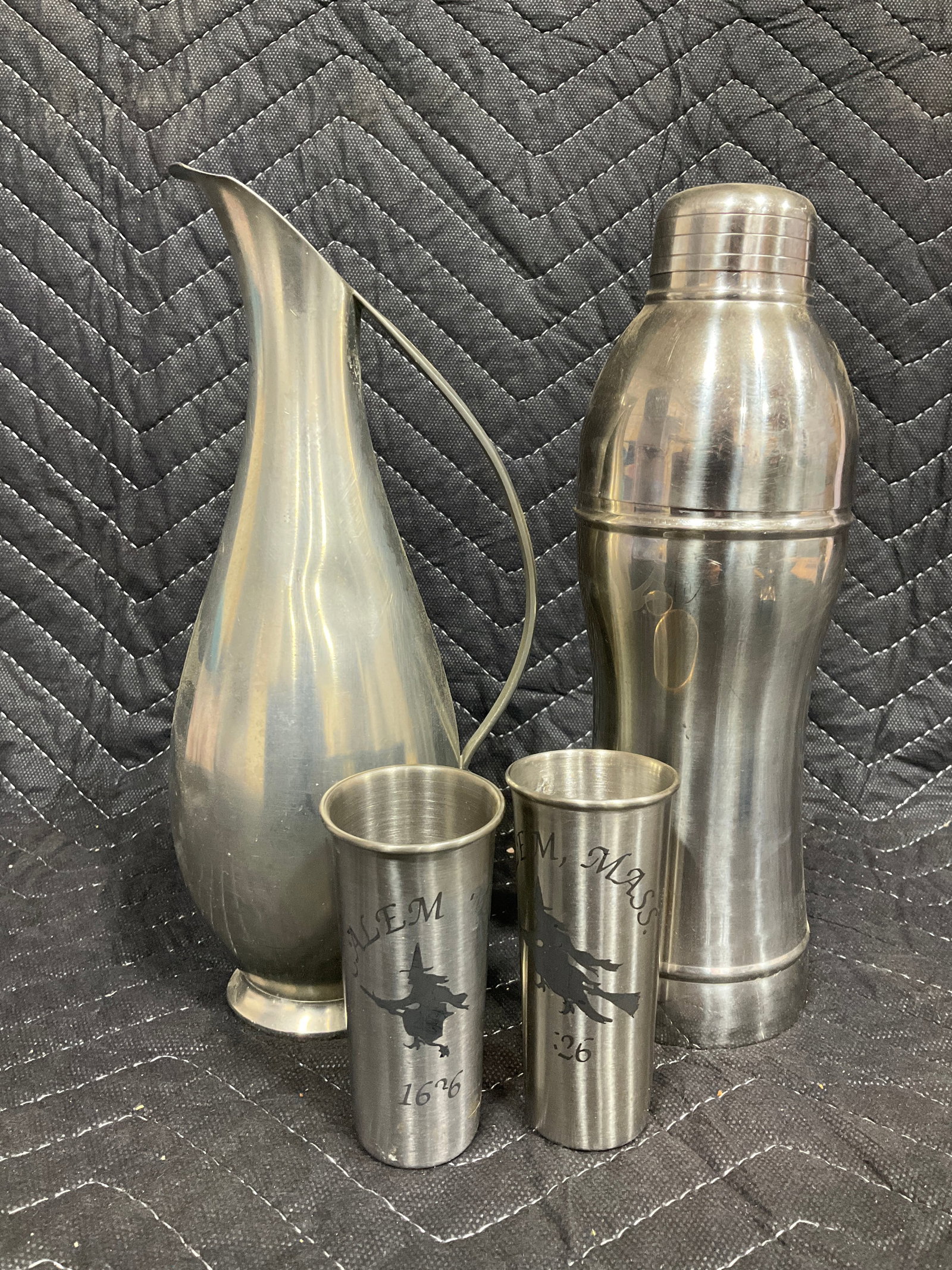 Pewter Pitcher, Cocktail Shaker, and Shot Glasses (Tallest - 10in) (1 of 1)