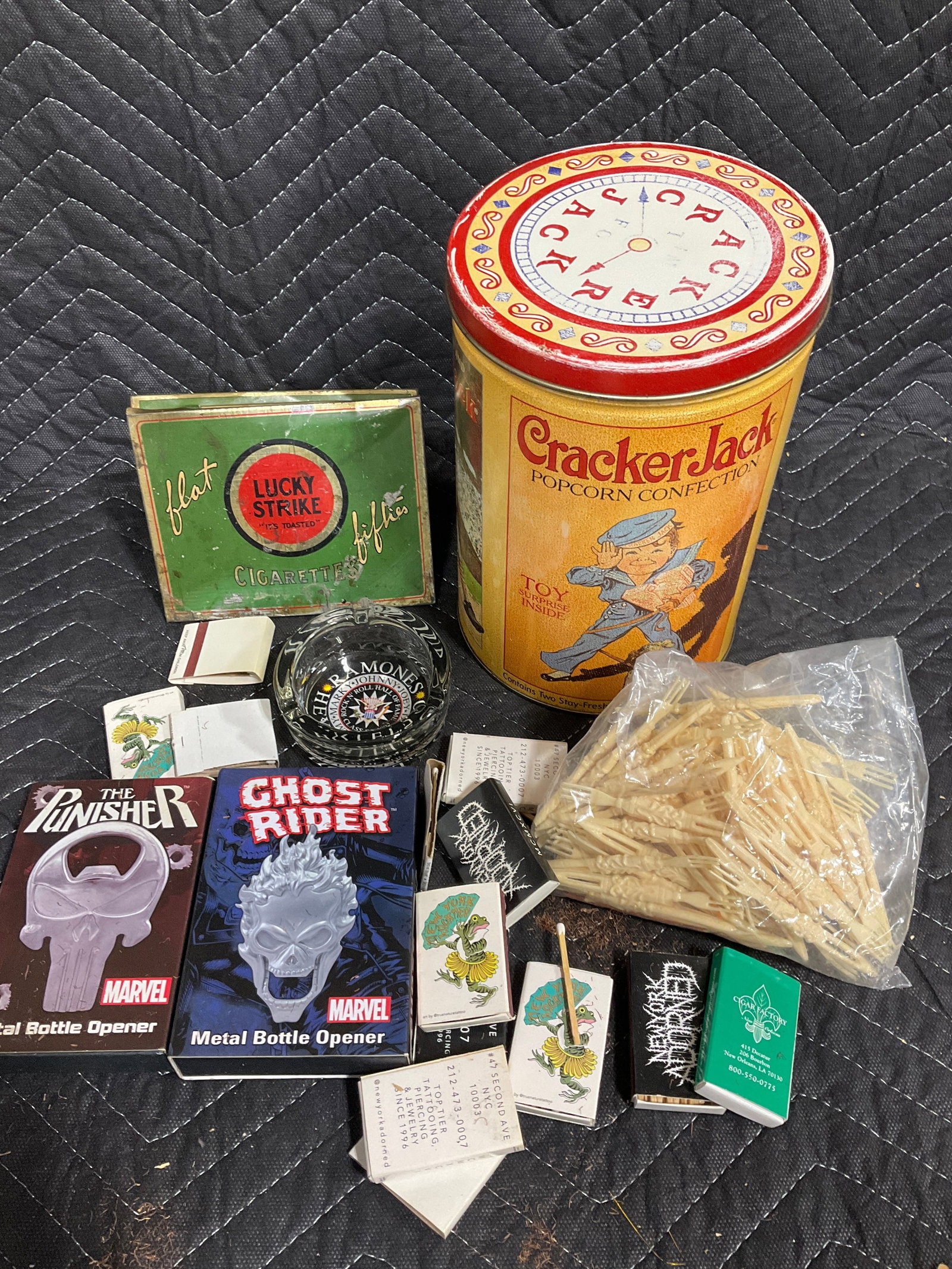 Cracker Jack Barrel Tin, Vintage Matches, and more: Cracker Jack Barrel Tin, Vintage Matches, and more