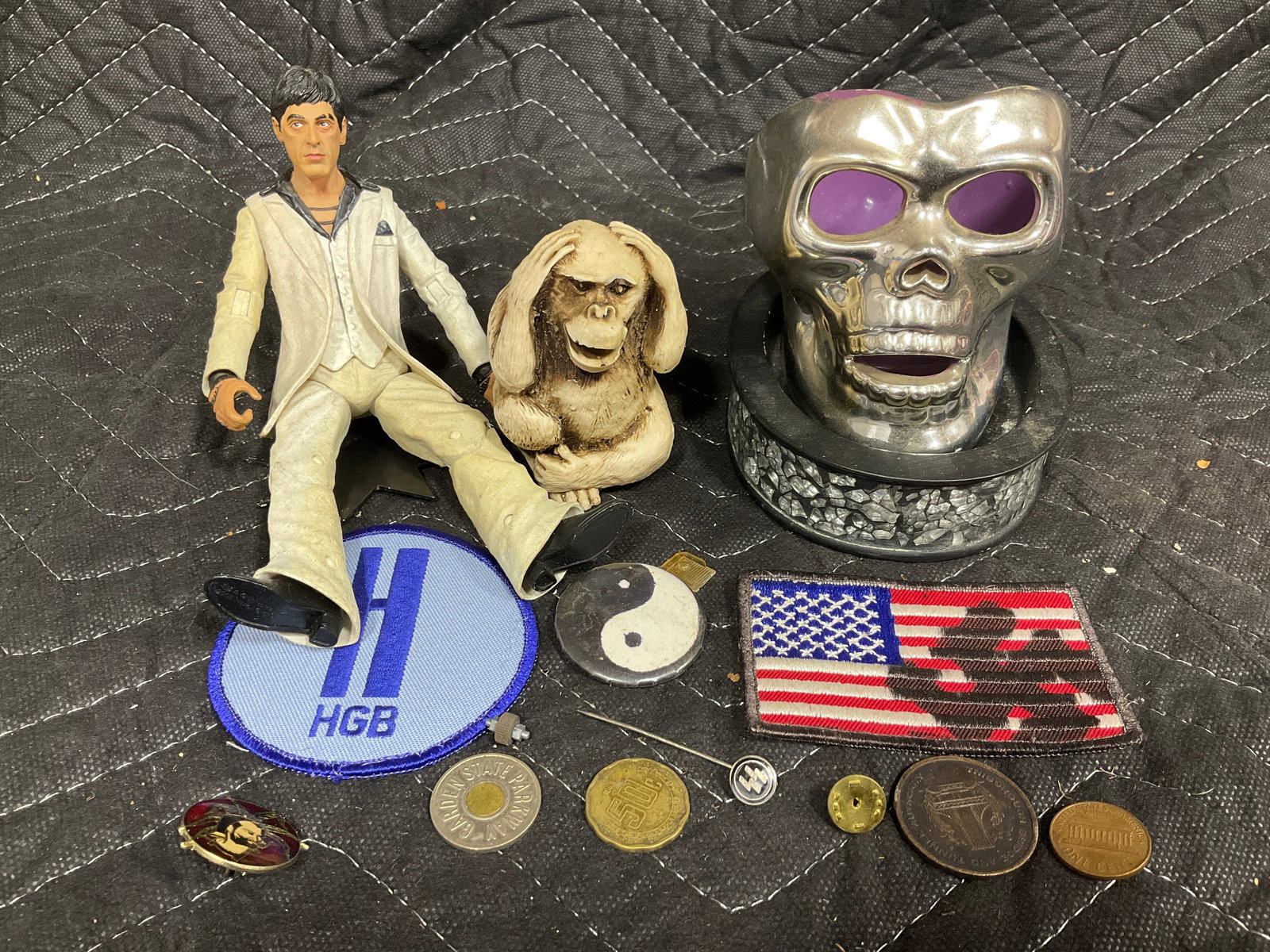 Vintage Tokens, Badges, Skeleton Decor (4in Tall), and more: Vintage Tokens, Badges, Skeleton Decor (4in Tall), and more