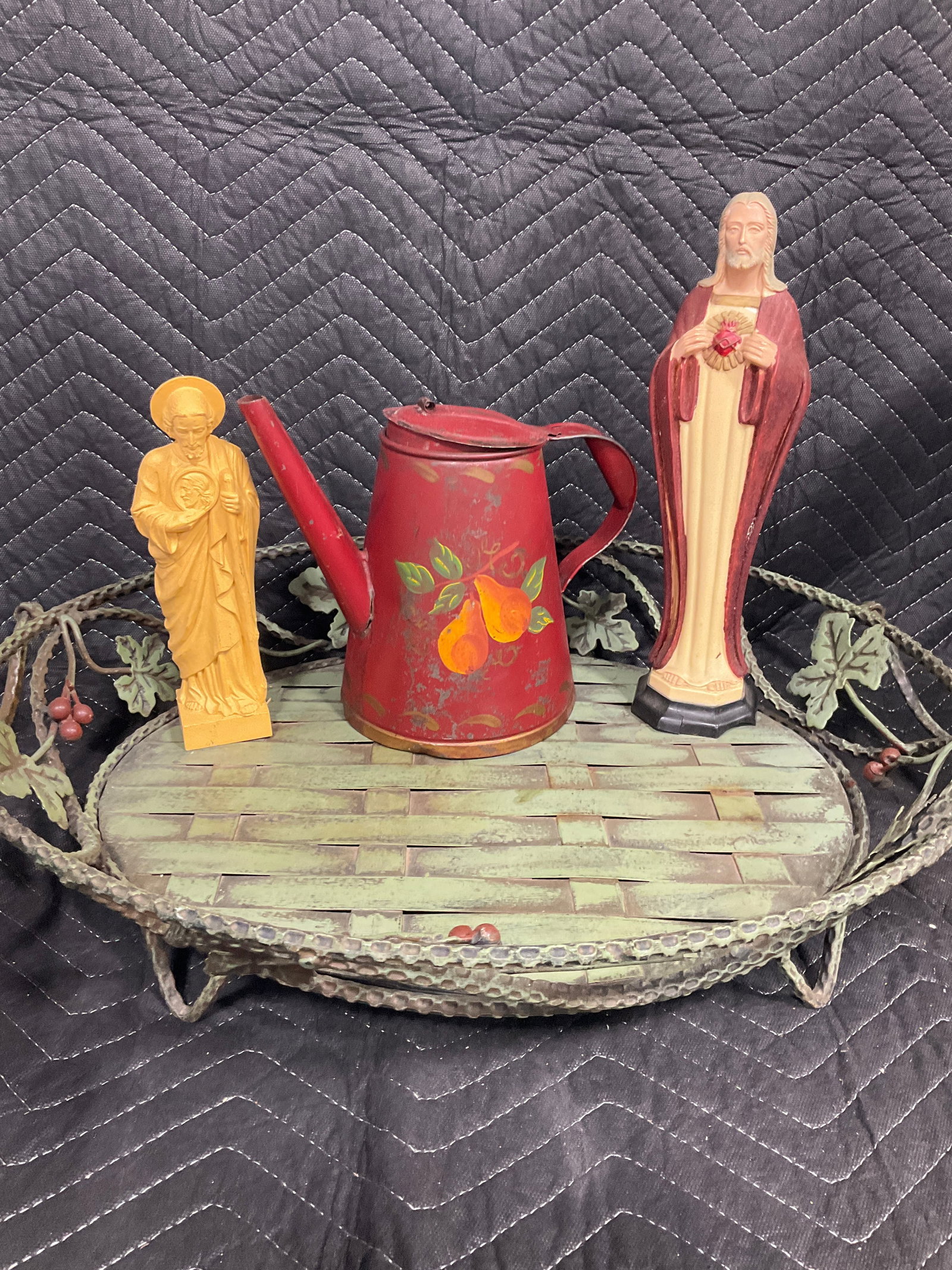 Religious Statues, Vintage Watering Can, and more (Tallest - 12in): Religious Statues, Vintage Watering Can, and more (Tallest - 12in)