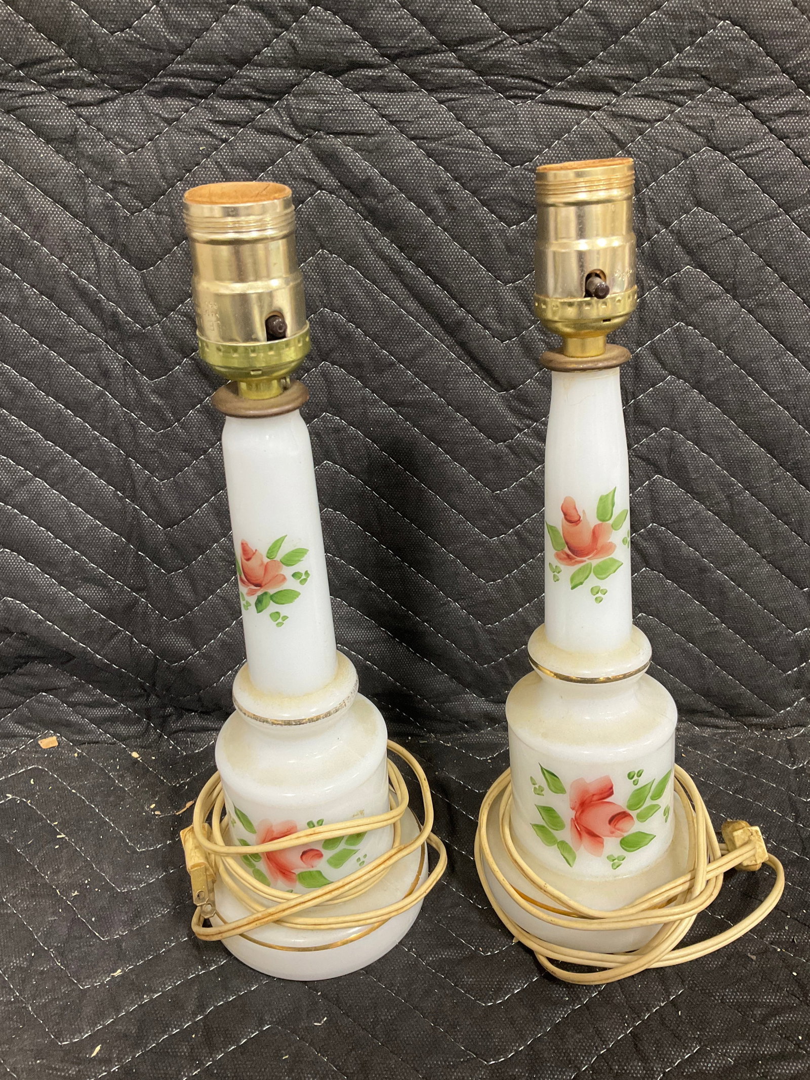 Vintage pair of white milk glass boudoir lamps(12.5in tall) (1 of 1)