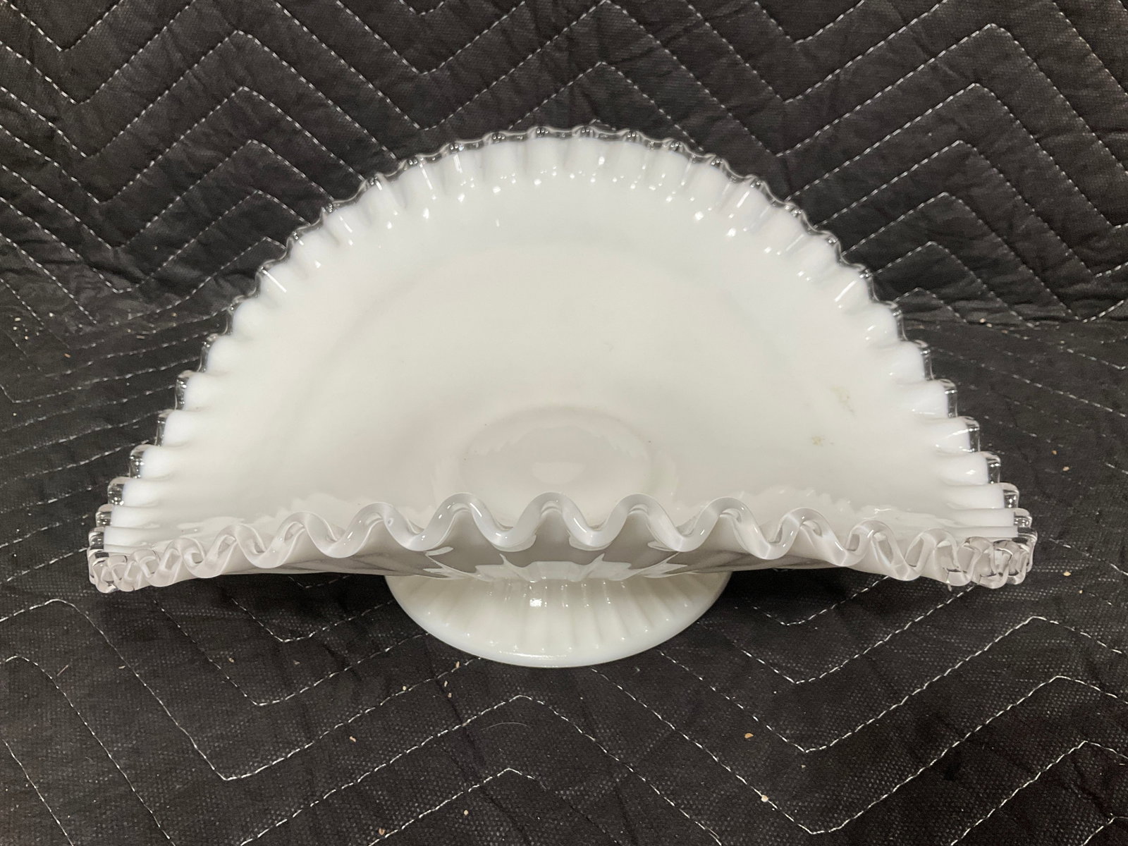 Vintage Fenton silver crest milk glass banana bowl(4.5in tall) (1 of 1)