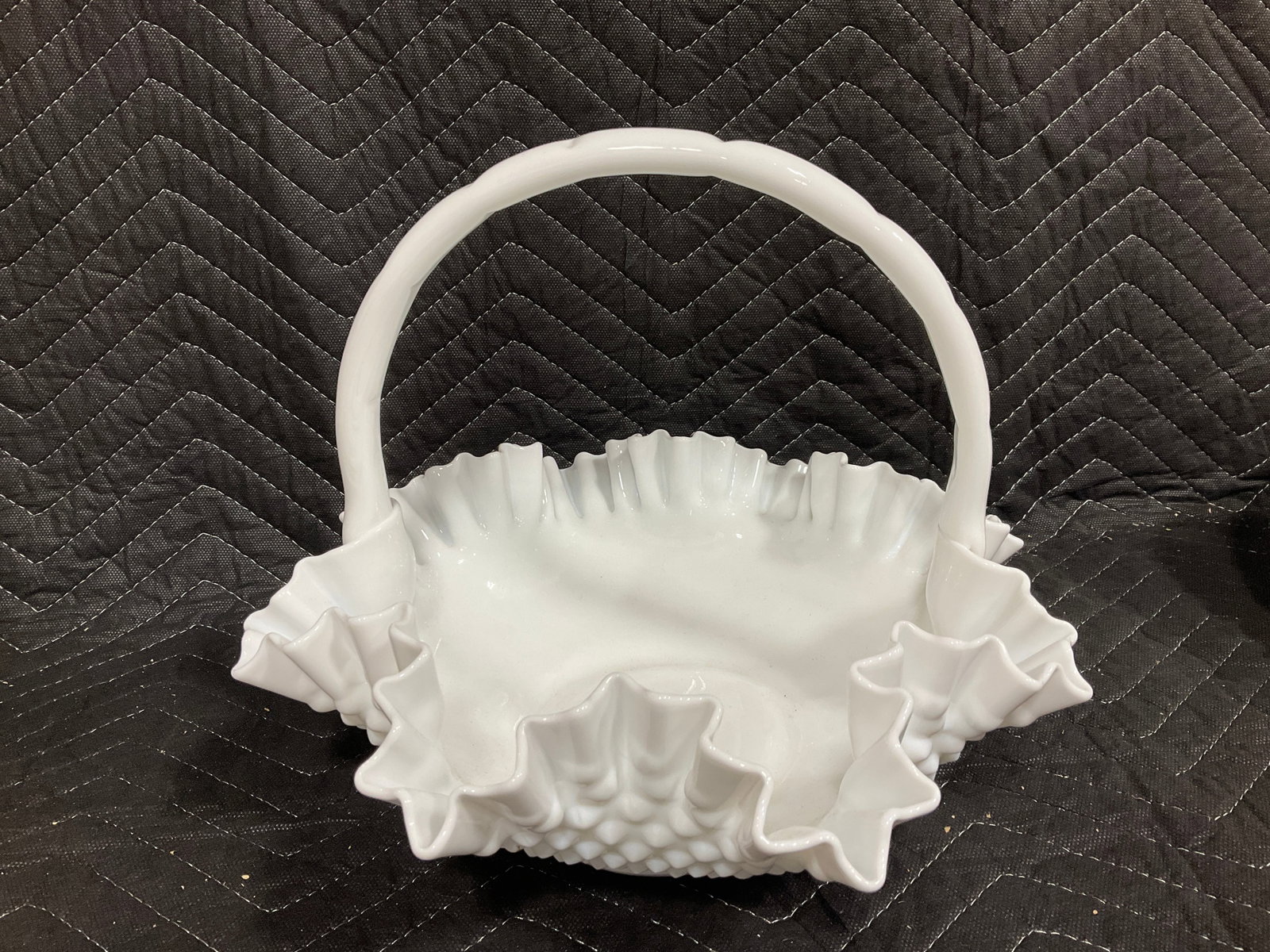 Vintage Fenton hobnail milk glass basket(10in tall) (1 of 1)