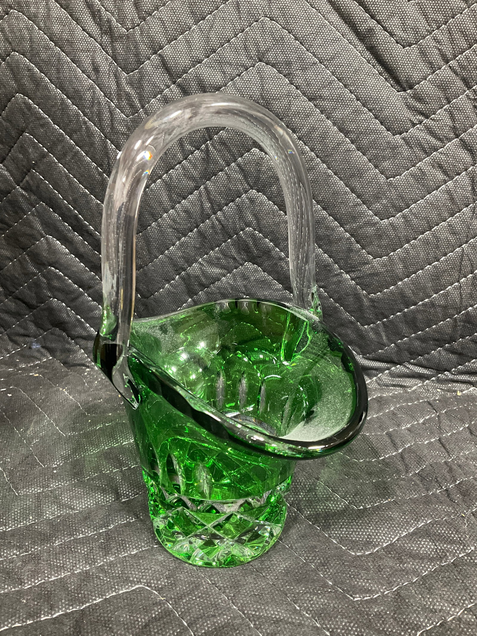 Vintage Green Glass Basket (8in Tall): Vintage Green Glass Basket (8in Tall)