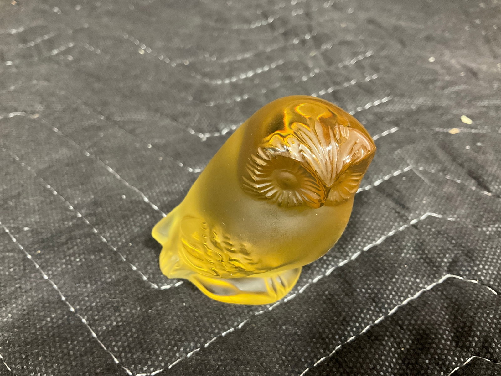 Lalique Amber Glass Owl Figure (2in Tall): Lalique Amber Glass Owl Figure (2in Tall)