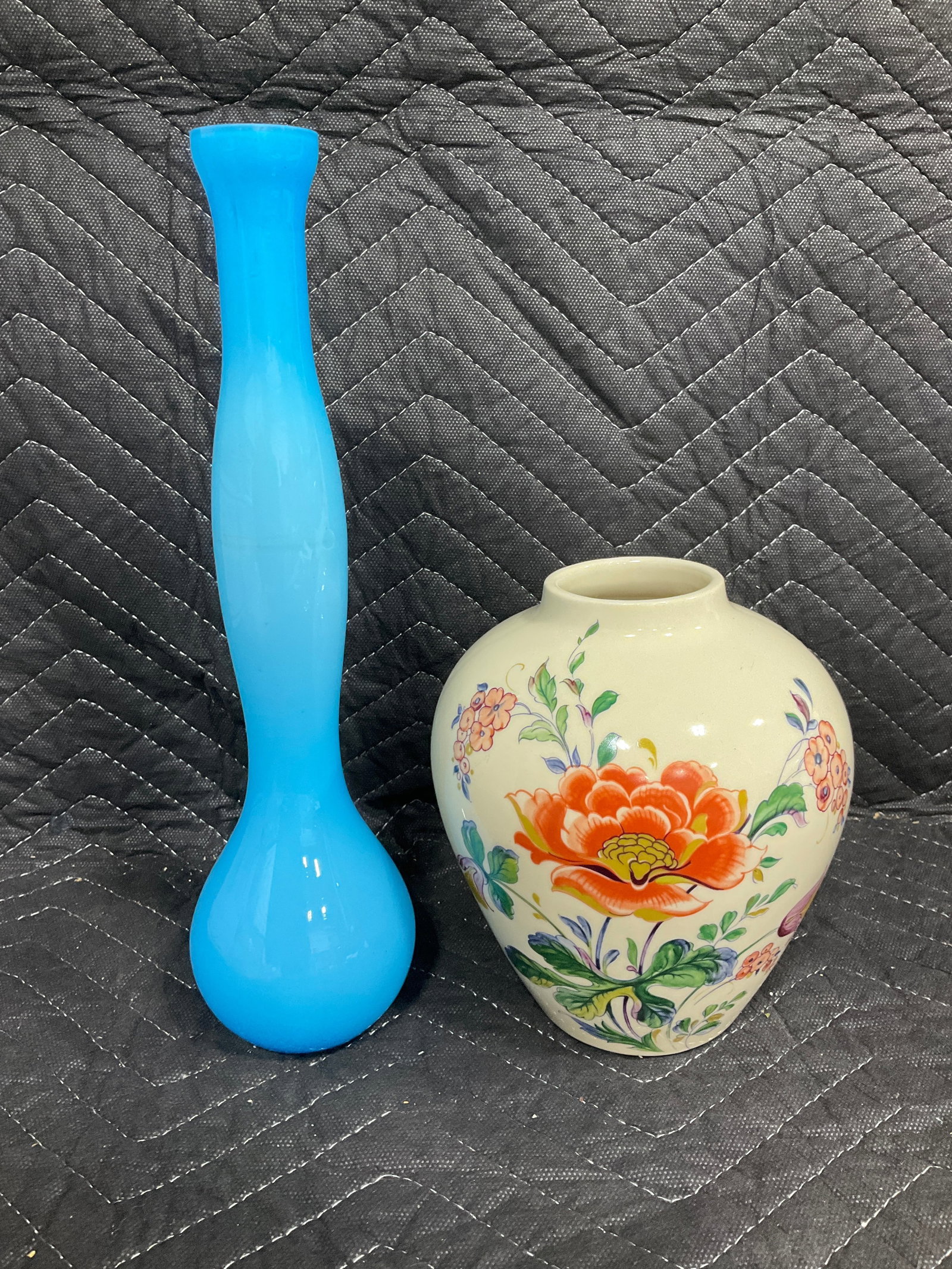 Blue Art Glass Vase, and McCoy Ceramic Vase (Tallest - 12in) (1 of 1)