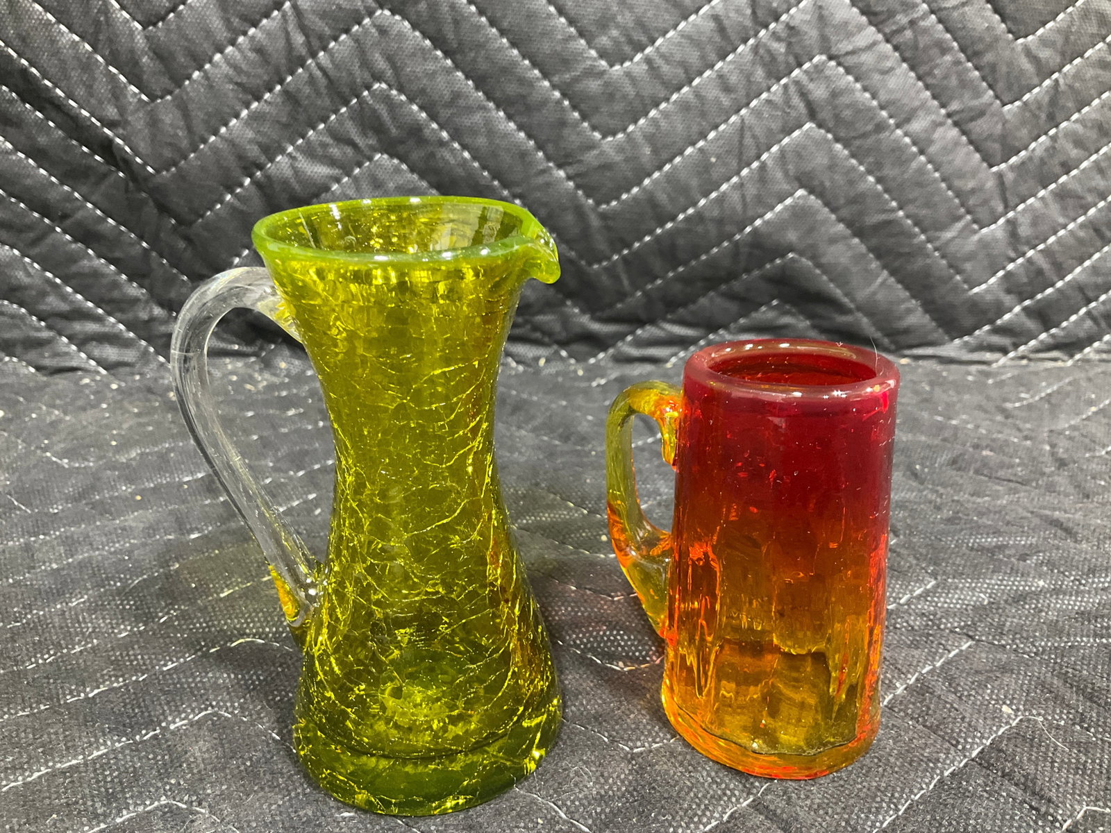 Crackle Glass Pitcher and Cup (1 of 1)