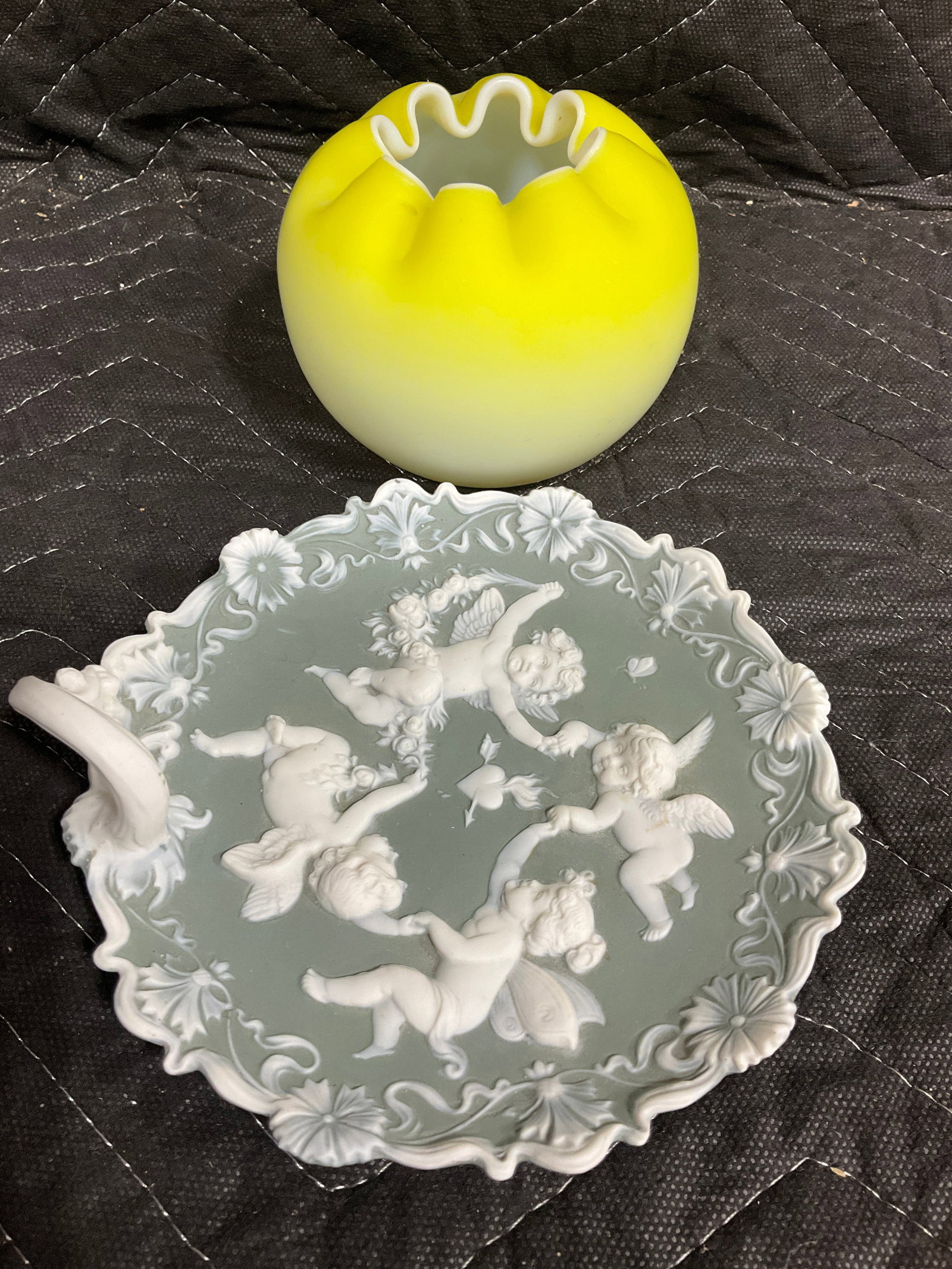 Wedgwood Ceramic Plate, and Satin Glass Bowl Vase (3.5in Tall) (1 of 1)