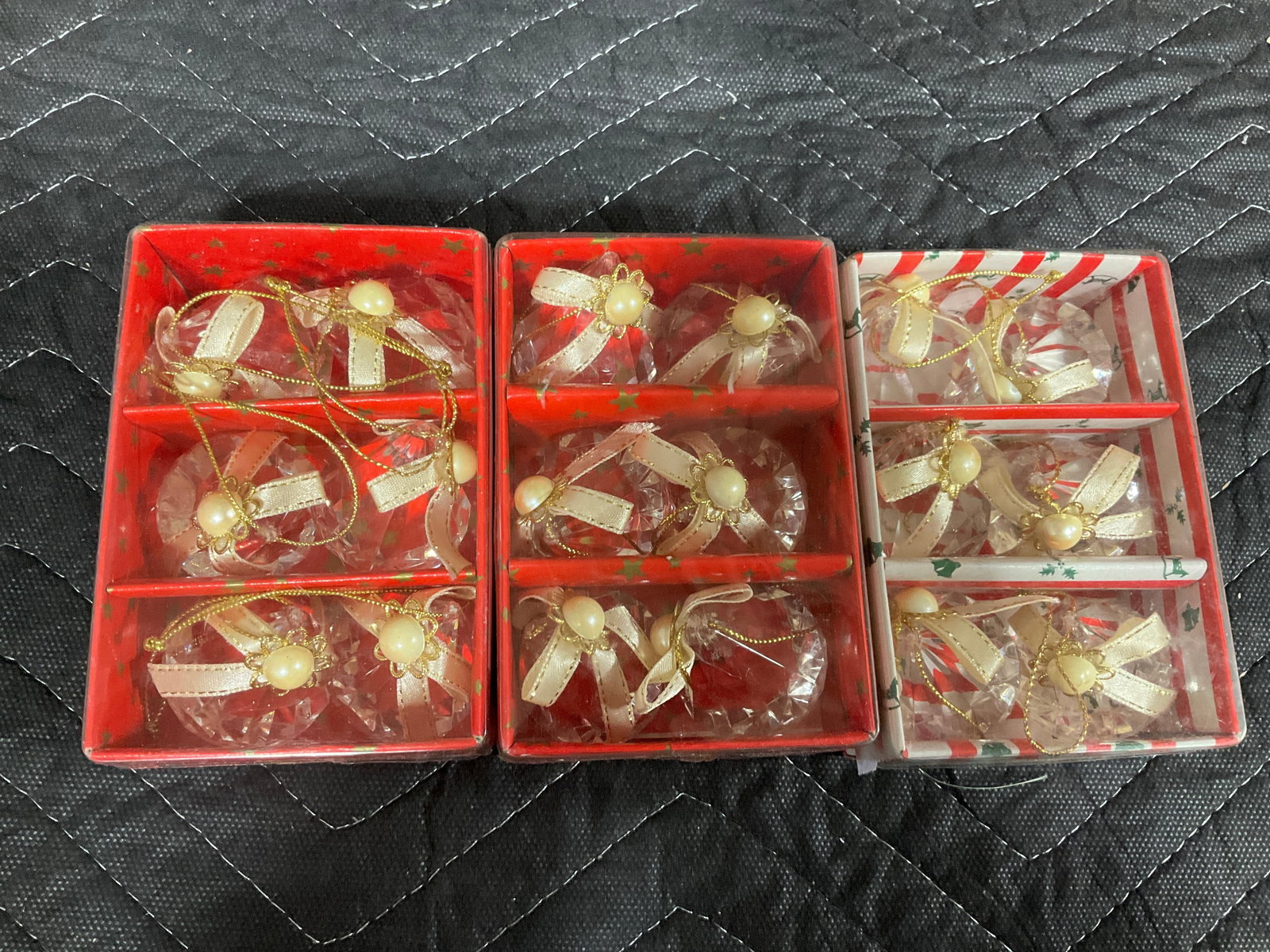 Festive red and gold ornaments in package: Festive red and gold ornaments in package