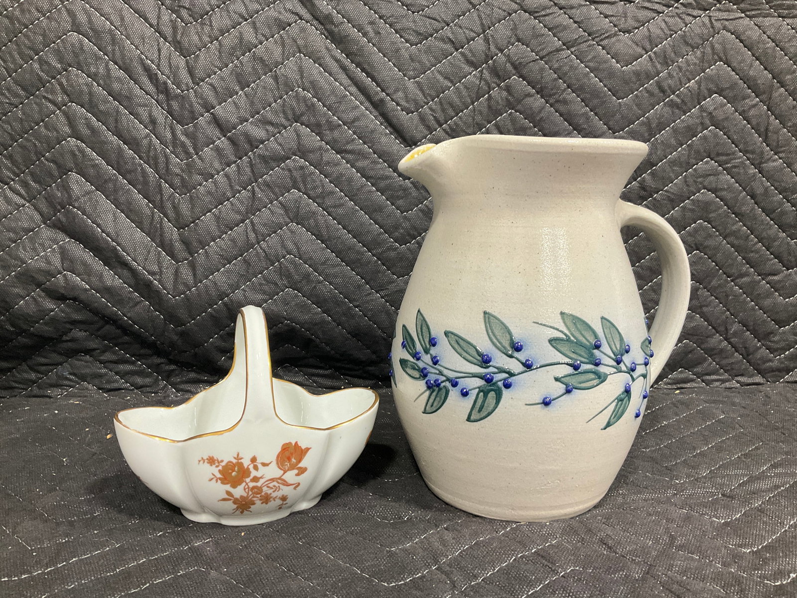 Limoges Ceramic Basket, and Glazed Pottery Pitcher (1 of 1)