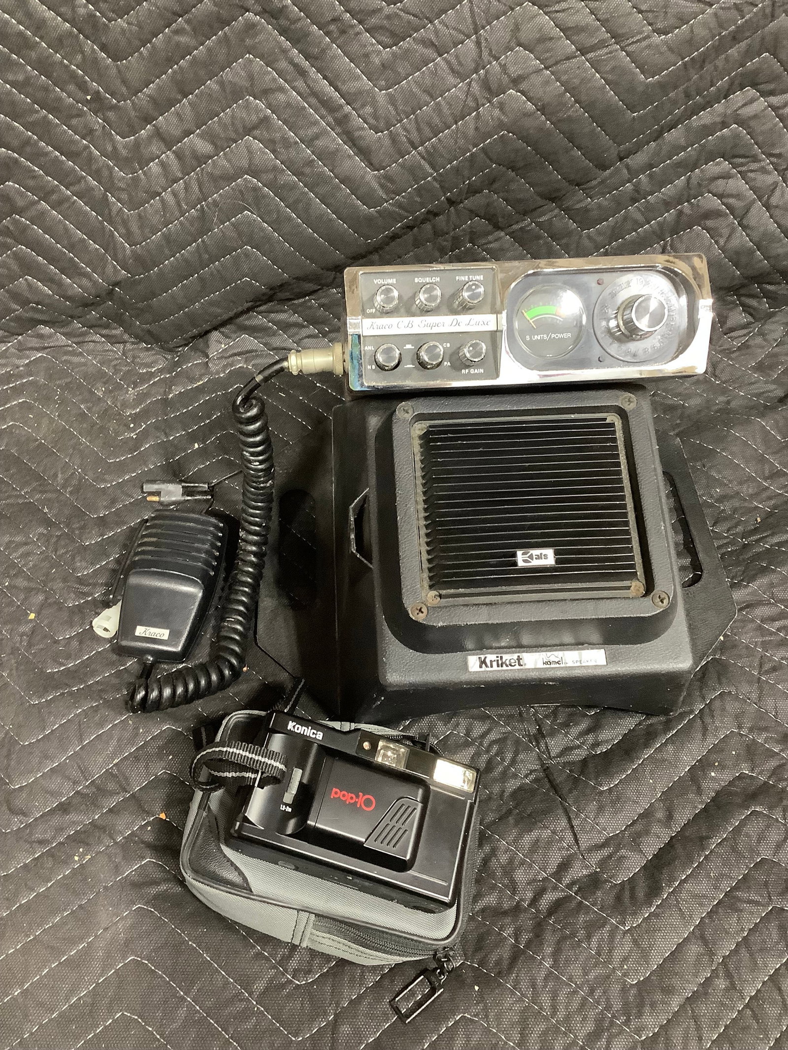 Kriket floor mounted CB radio speaker and Konica camera: Kriket floor mounted CB radio speaker and Konica camera