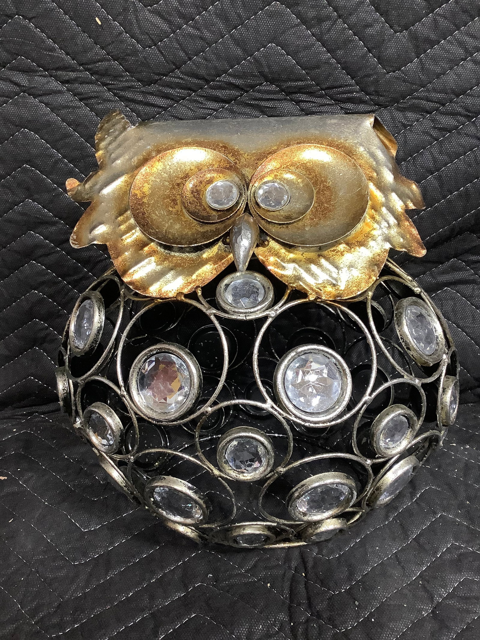 Jeweled metal owl (10in tall): Jeweled metal owl (10in tall)