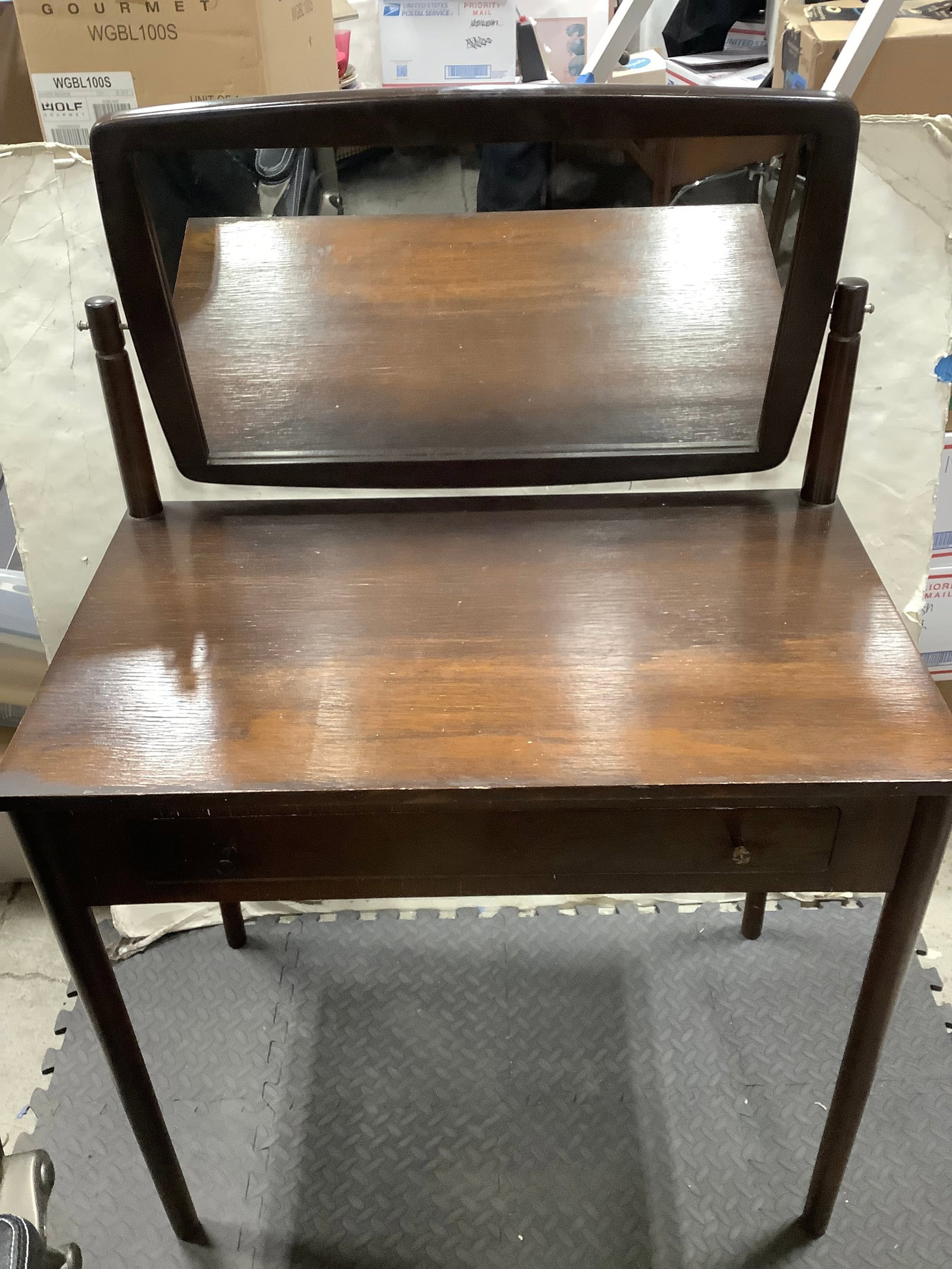 Vintage dark wood vanity table with mirror(31.5inx19inx46in) (1 of 1)