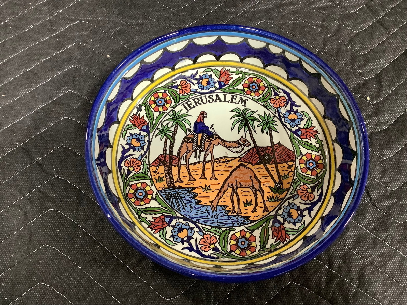 Jerusalem hand painted bowl(small chip-2in tall, 7.5in across): Jerusalem hand painted bowl(small chip-2in tall, 7.5in across)