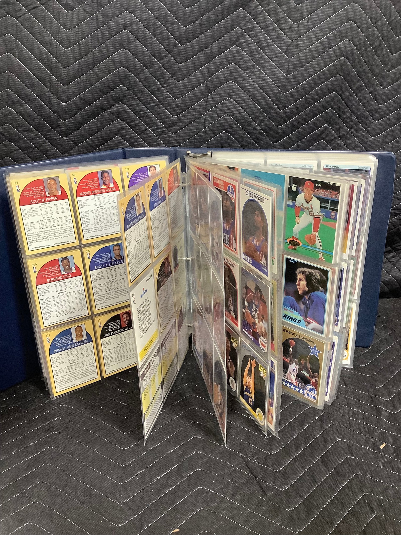 Binder full of sports cards in collector sheets: Binder full of sports cards in collector sheets