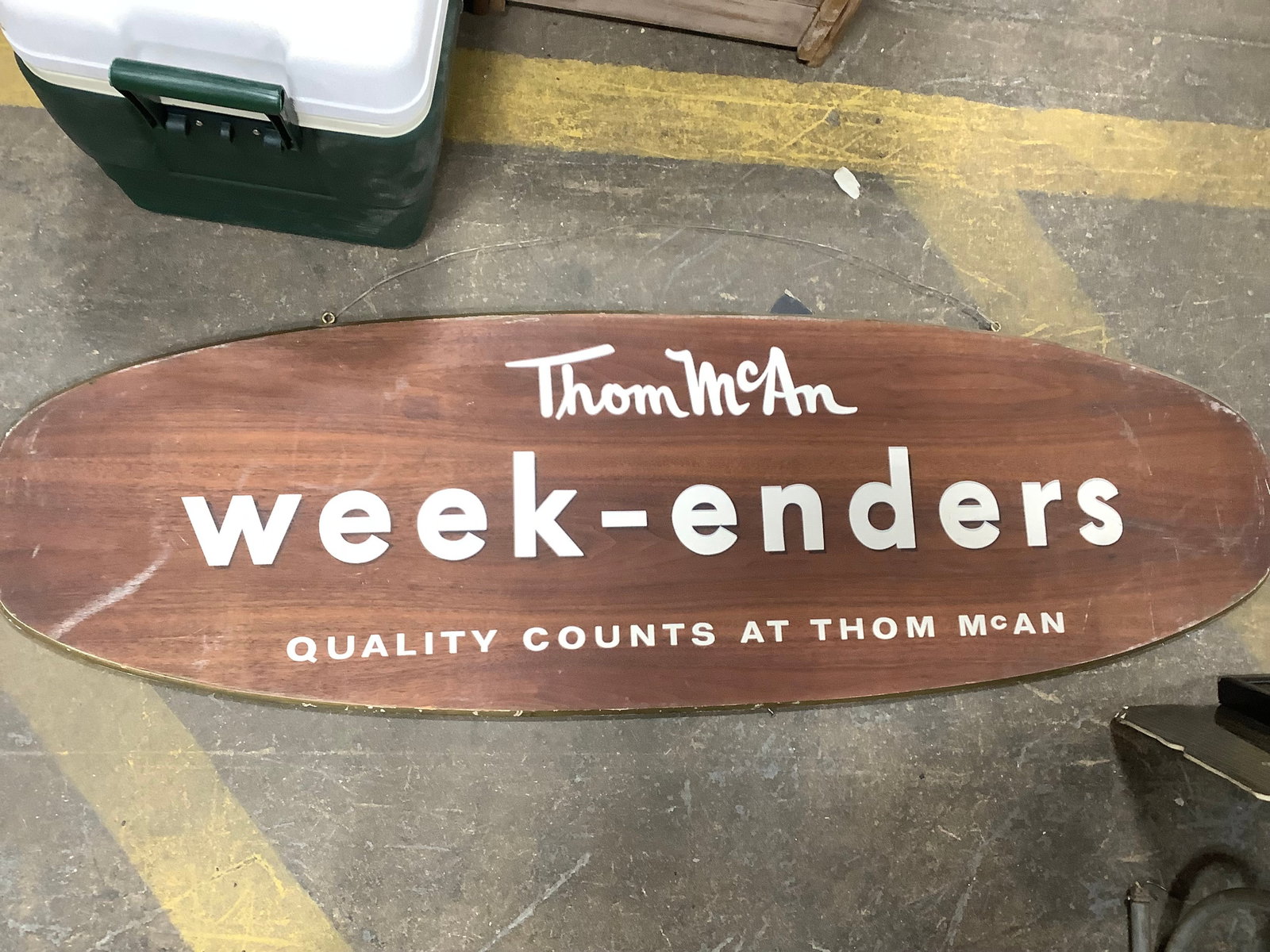 Vintage Thom McAn wooden advertising sign(19inx60in): Vintage Thom McAn wooden advertising sign(19inx60in)