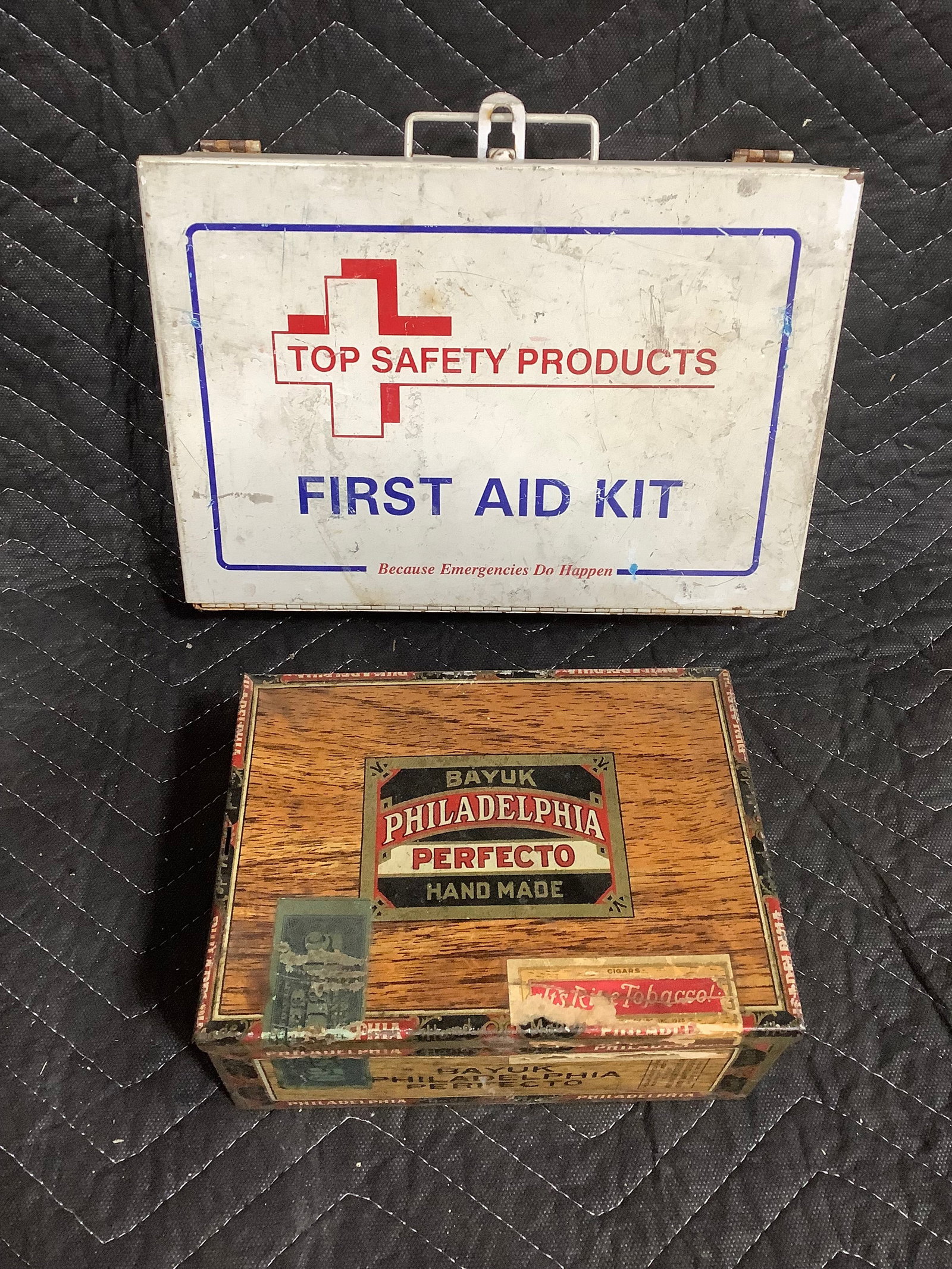 Vintage Empty First Aid Kit Box, and Cigar Box (1 of 1)