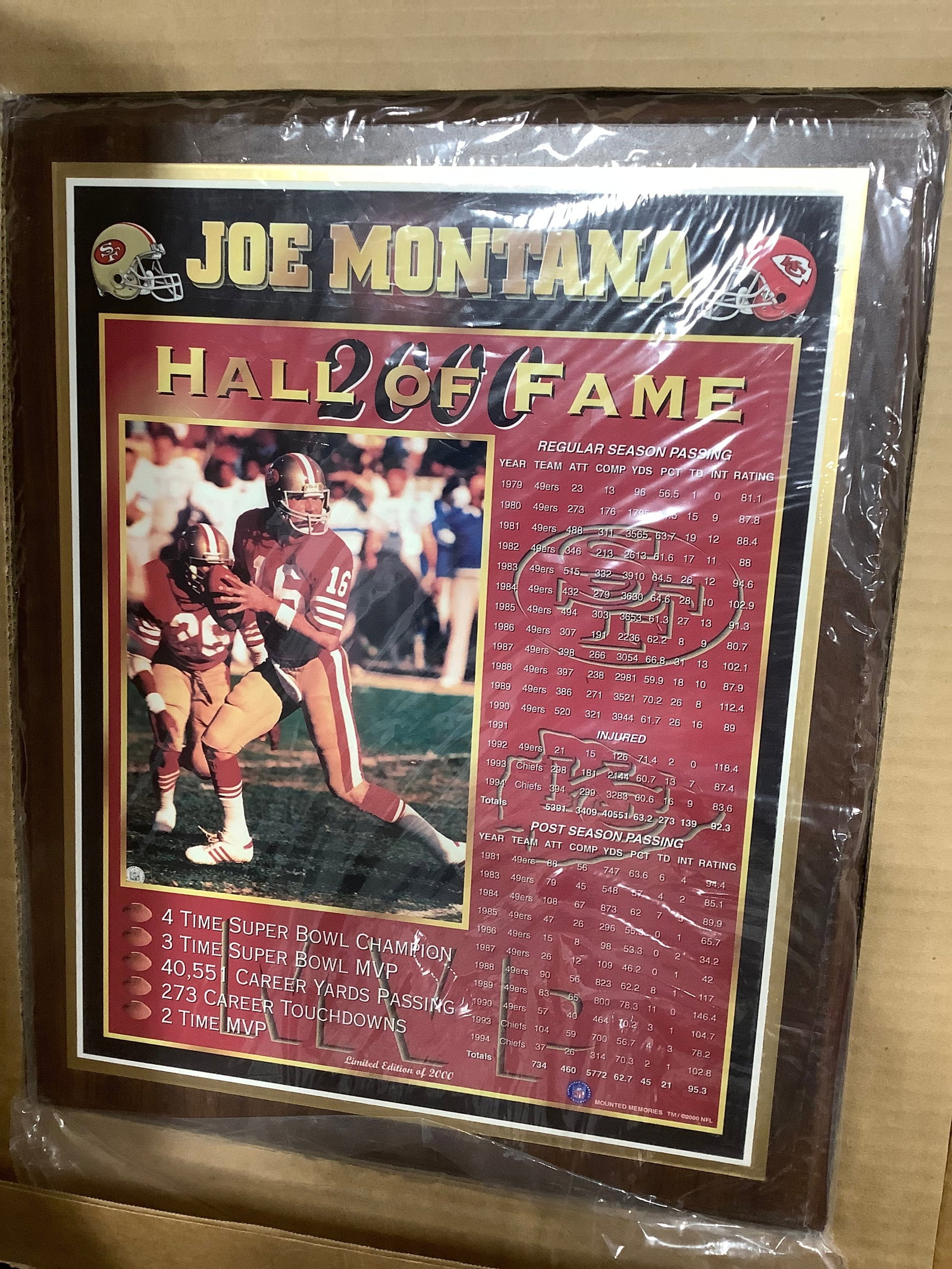 Joe Montana Hall of Fame Wall Plaque (13inx16in) (1 of 1)