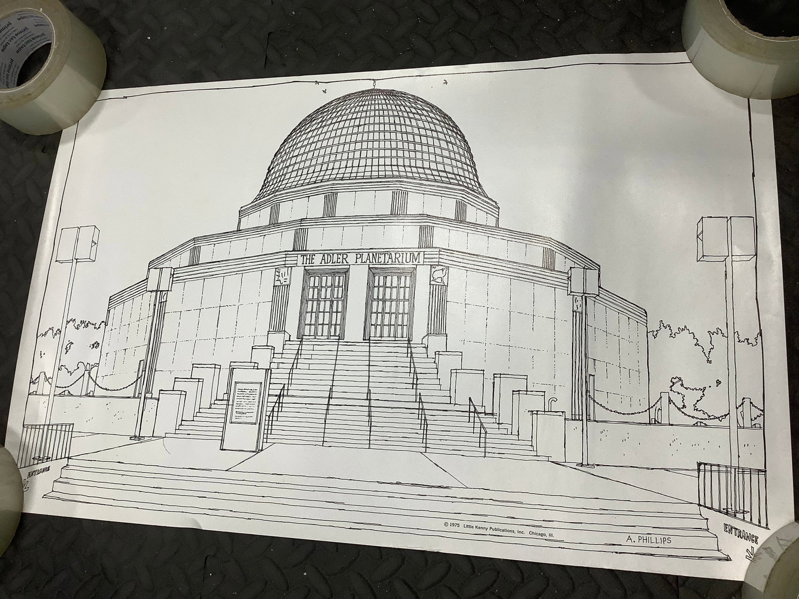 1975 The Adler Planetarium poster drawing signed A. Phillips Little Kenny Publications(14.5inx23in) (1 of 1)