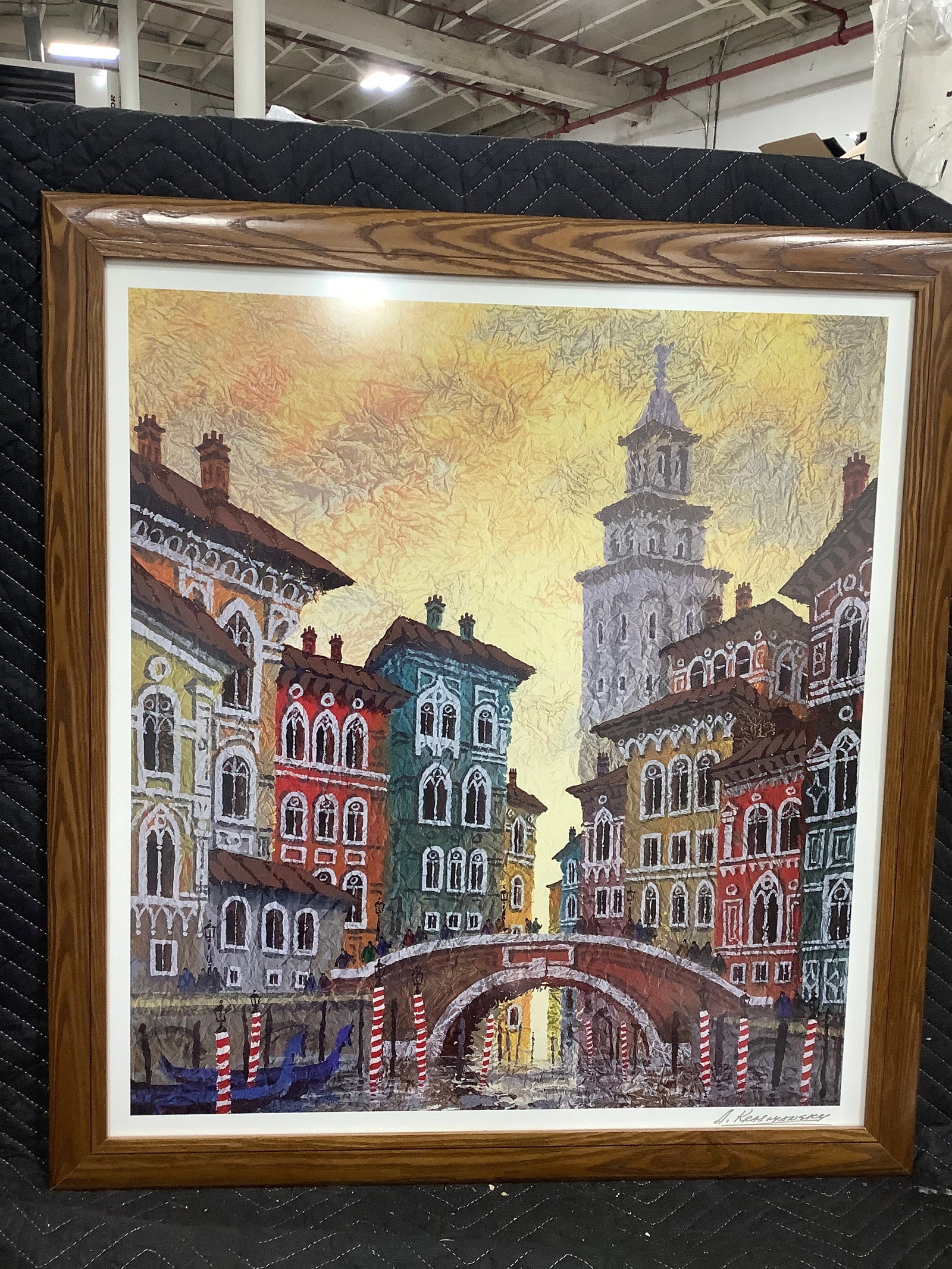 Framed Venice Yellow Sunset signed print(30.5inx33in): Framed Venice Yellow Sunset signed print(30.5inx33in)