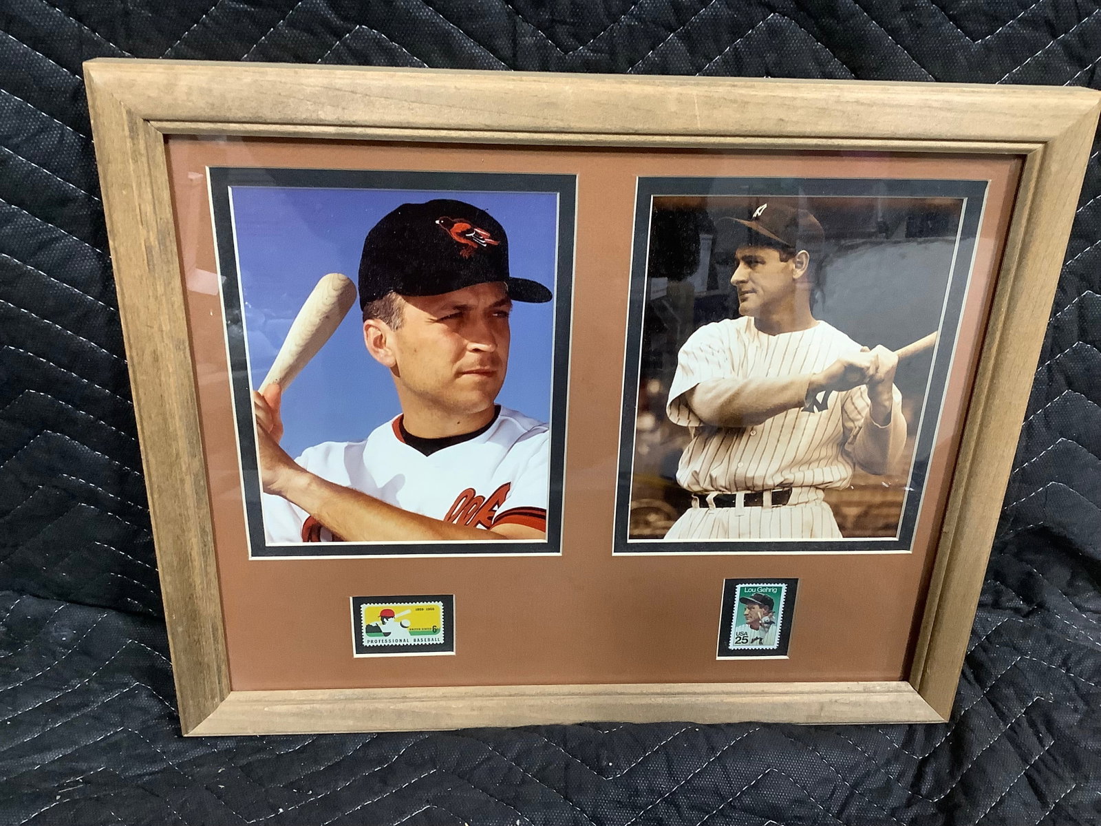 Framed Lou Gehrig Collage and stamps (13inx15.5in) (1 of 1)