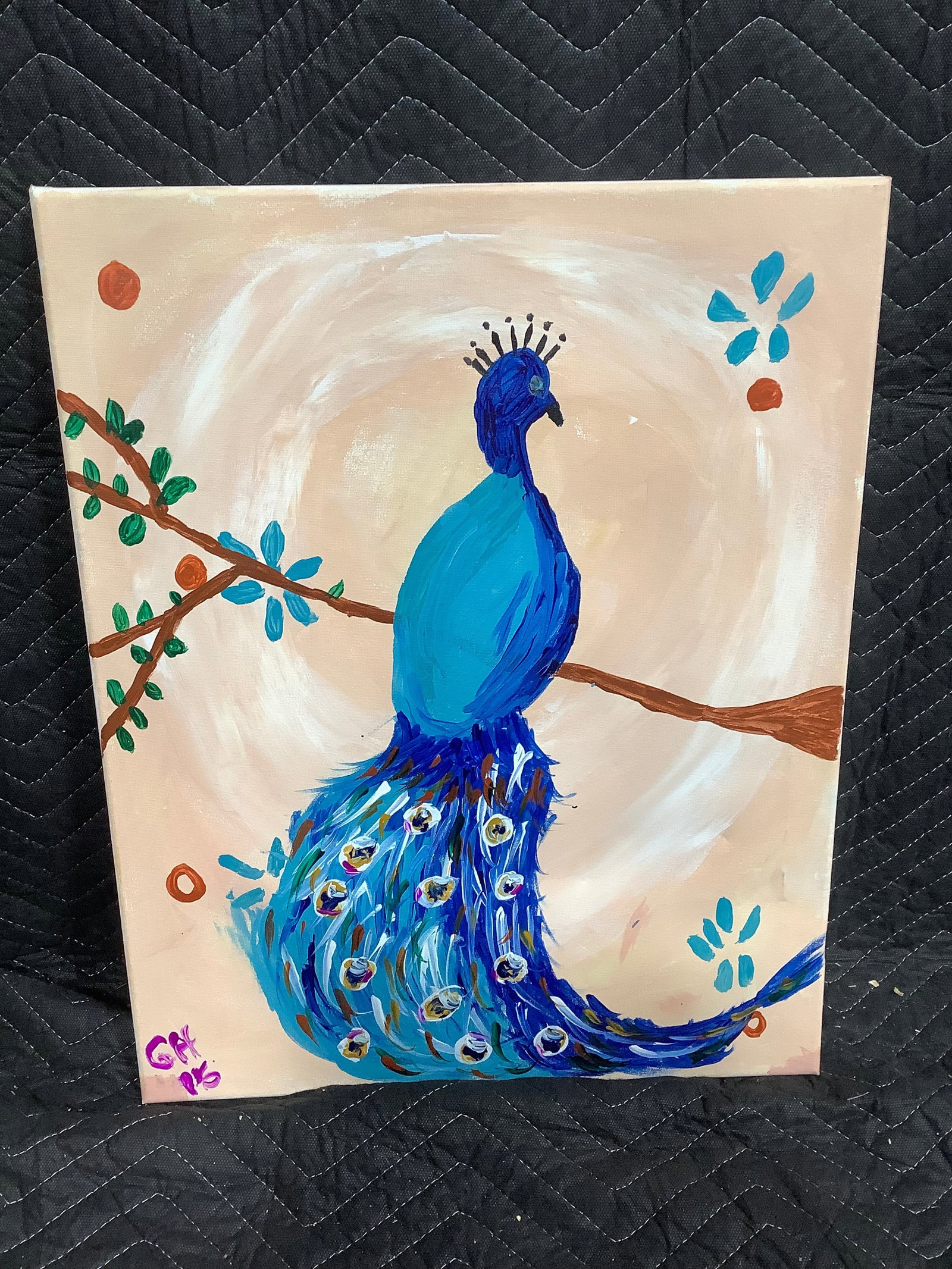 Signed Peacock Acrylic Painting on Canvas (16inx20in) (1 of 1)