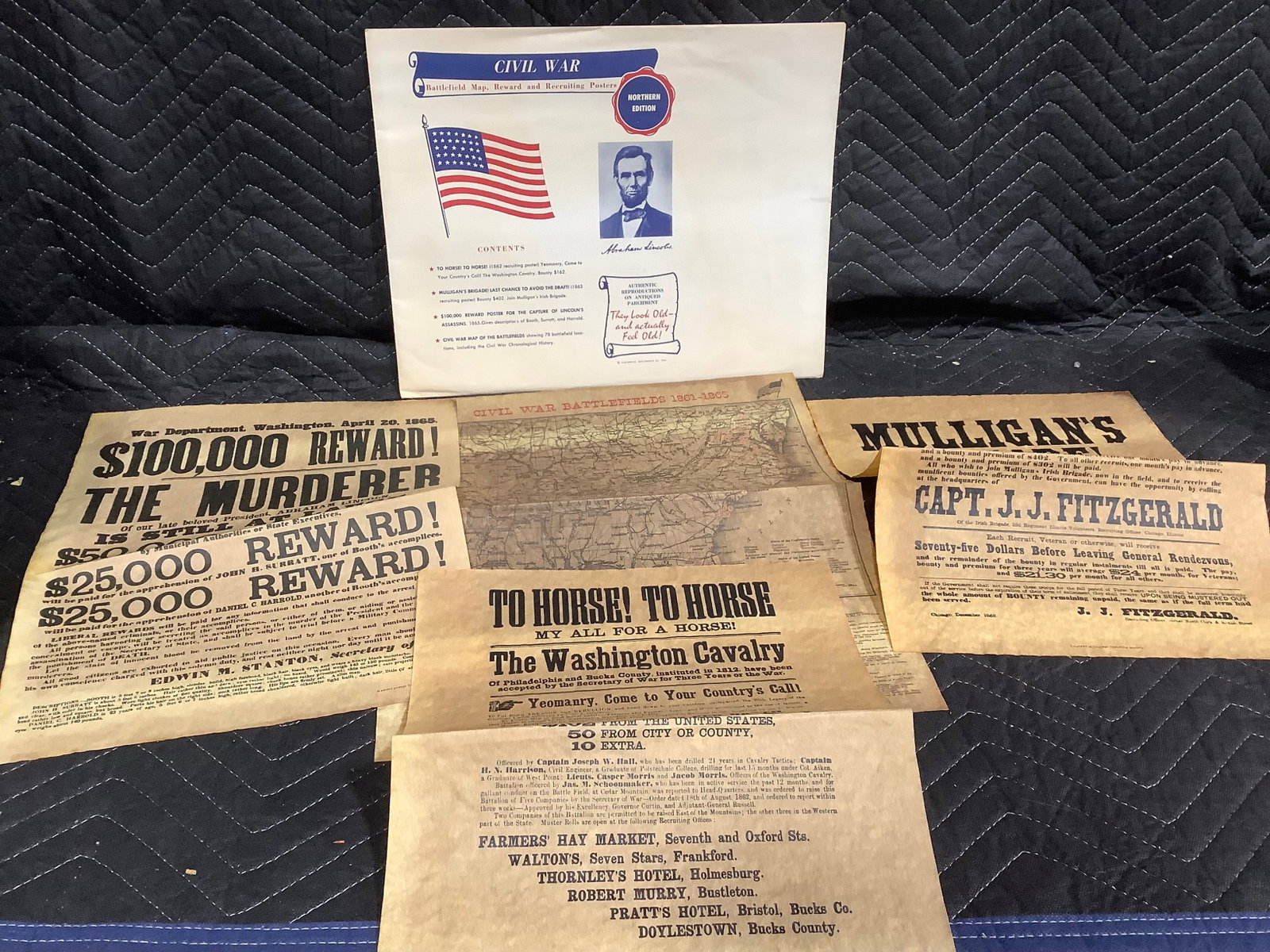Abraham Lincoln Civil War Battlefield Map (15inx14in) and Recruiting Posters (1 of 1)