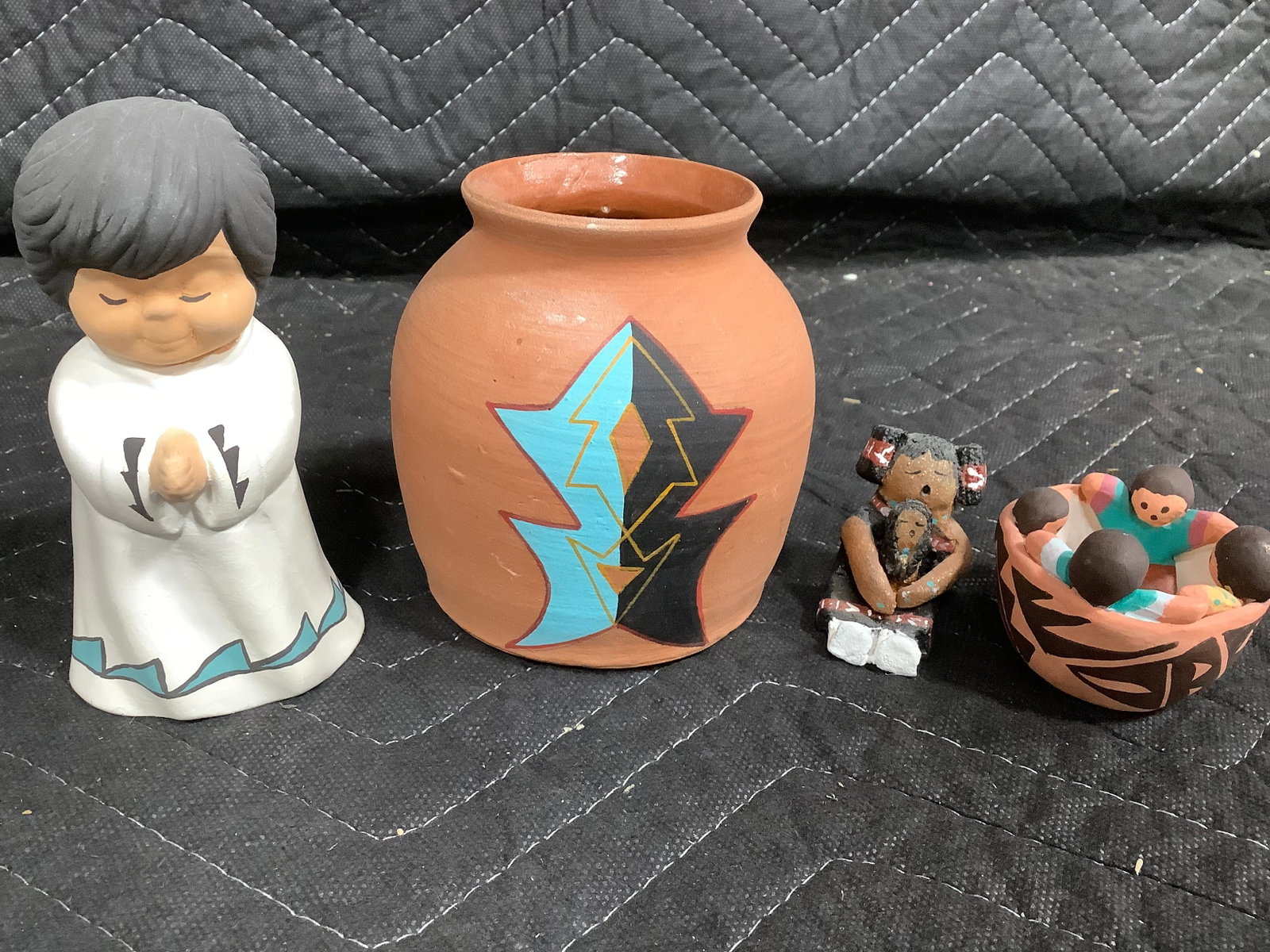 Handpainted Art Pottery Signed by Indian Artist (Tallest - 4in) (1 of 1)