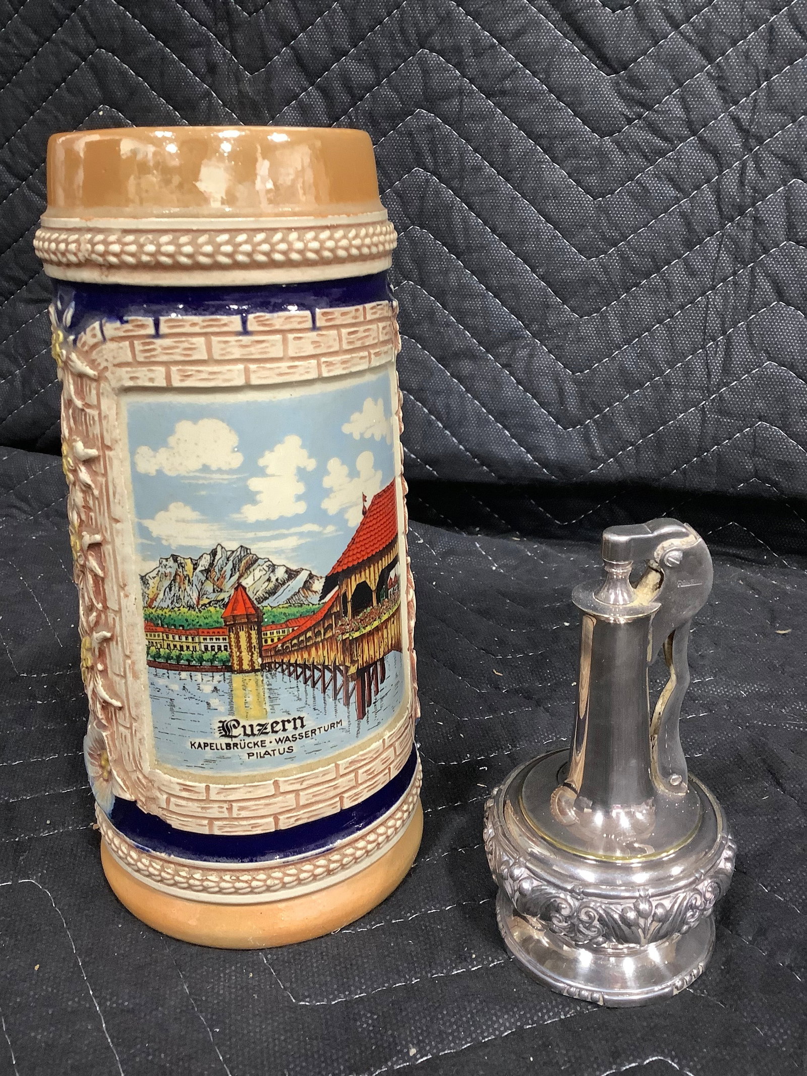 Ceramic Beer Stein (7.5in Tall), and Vintage Table Lighter (1 of 1)