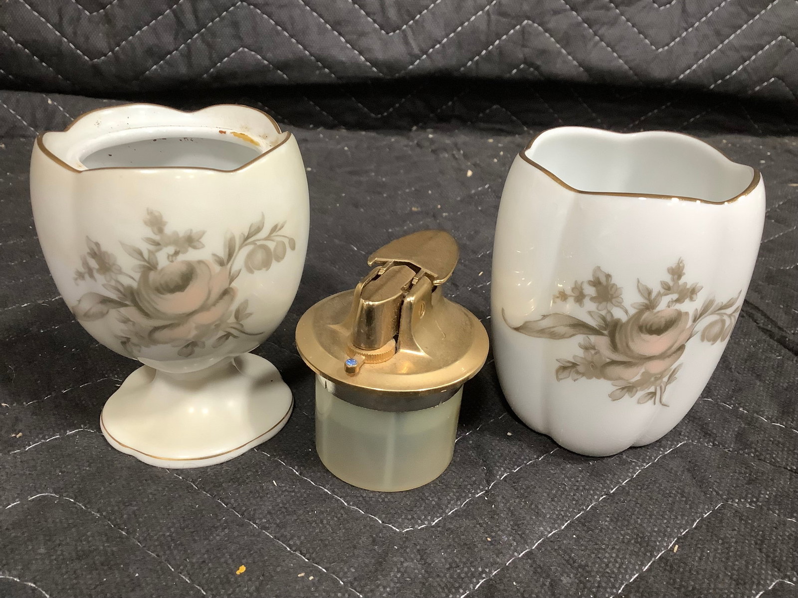 Rosenthal Ceramic Votive Holders, and Vintage Lighter (Tallest - 3.25in): Rosenthal Ceramic Votive Holders, and Vintage Lighter (Tallest - 3.25in)