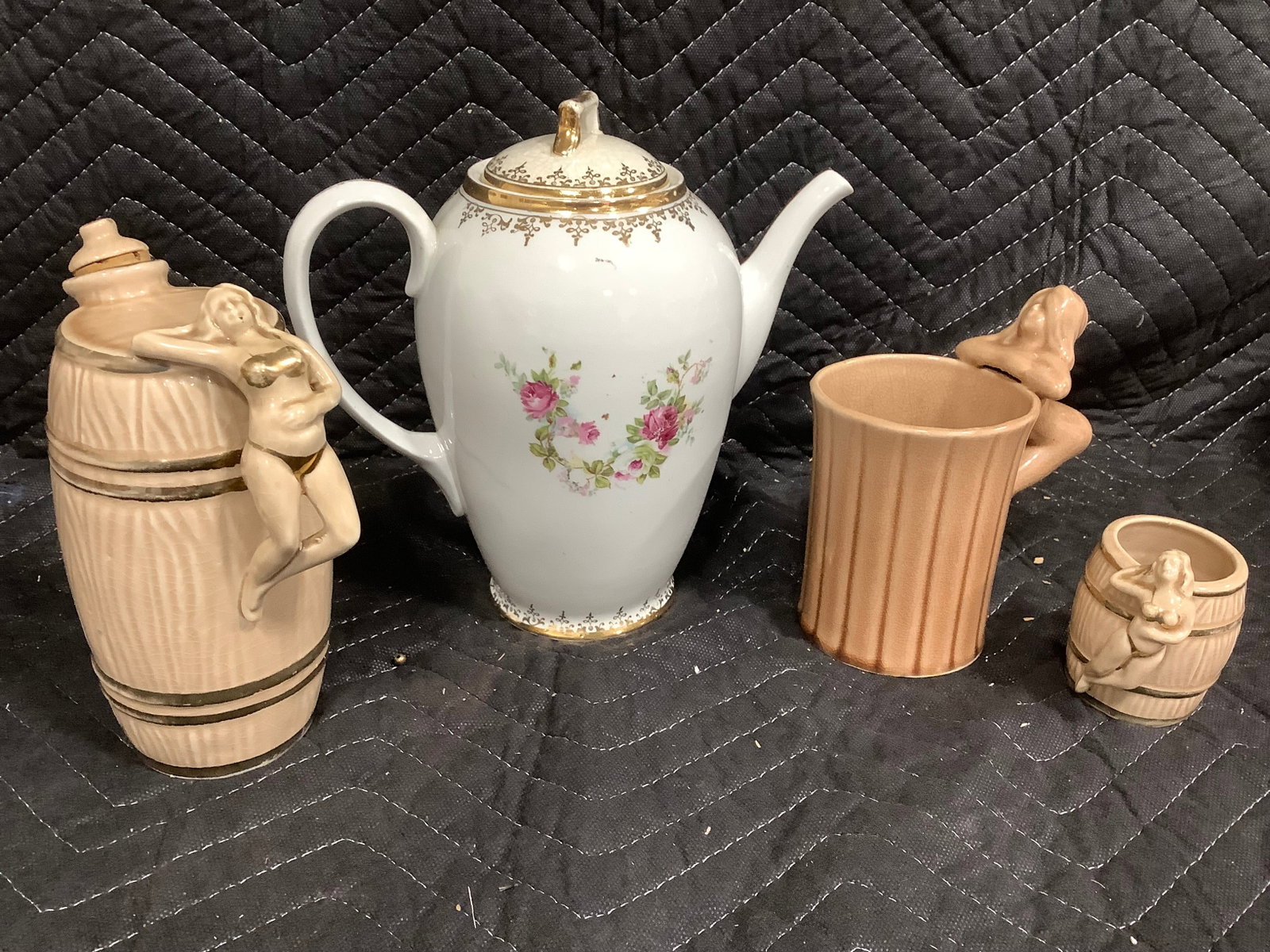 Ceramic Teapot, and Nude Pin Up Cups: Ceramic Teapot, and Nude Pin Up Cups