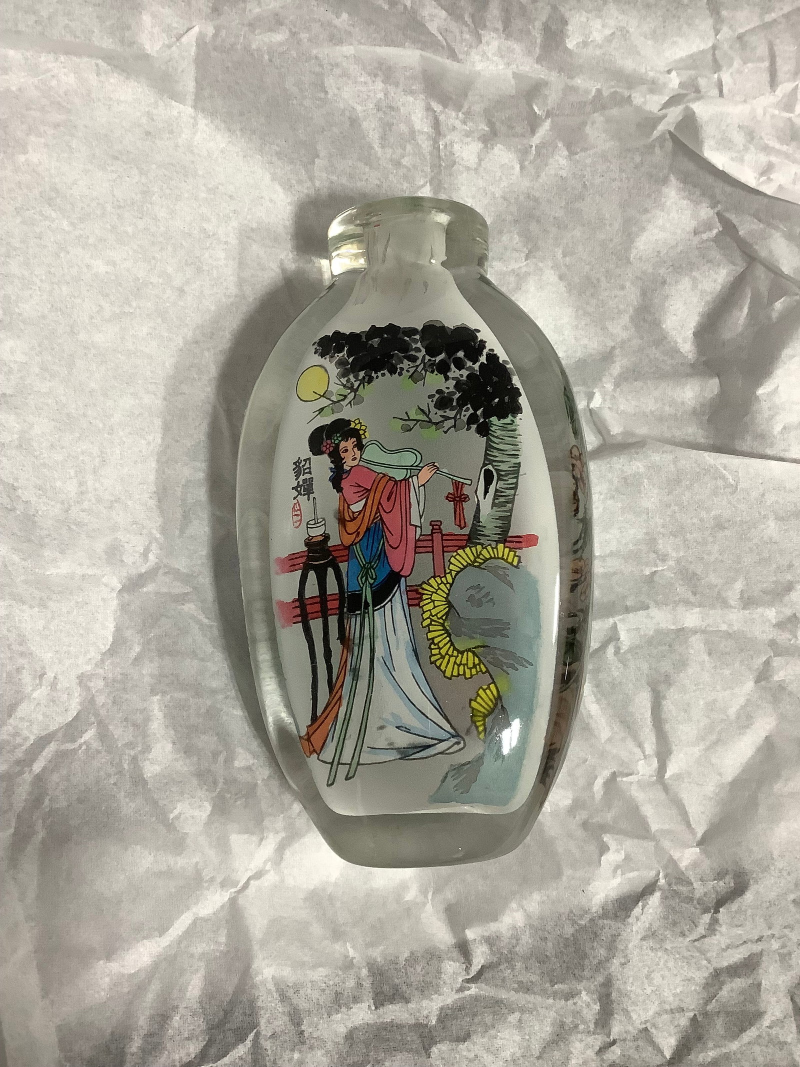 Vintage chinese reverse painted glass bottle (1 of 1)