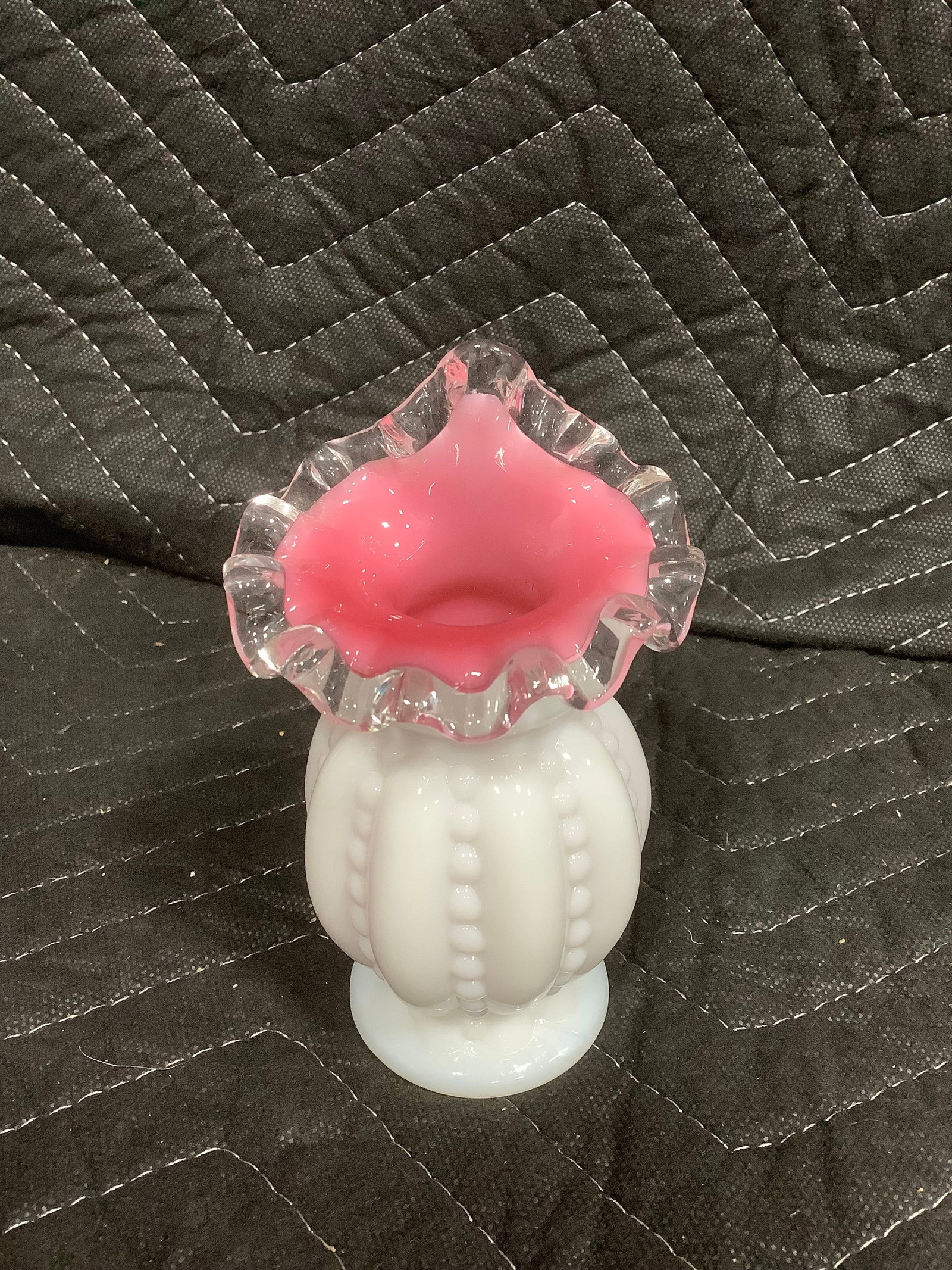 Vintage Fenton peach crest beaded melon vase(7in tall) (1 of 1)