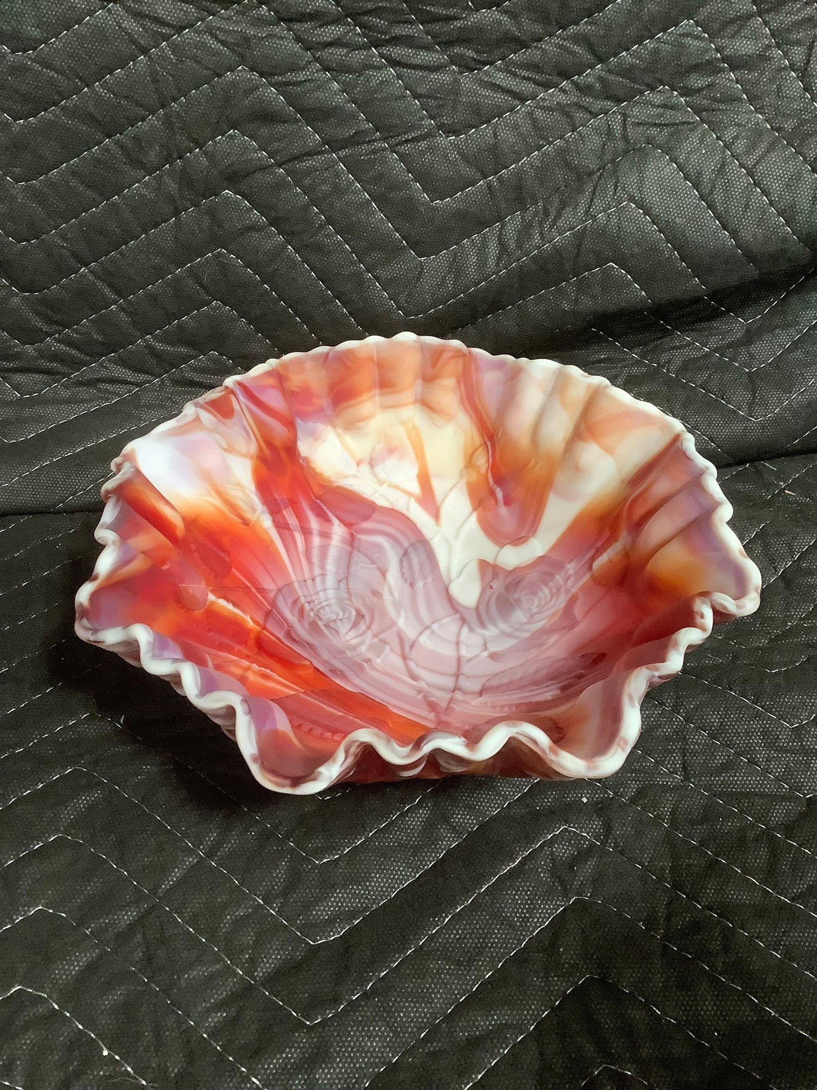 Vintage Imperial Glass red slag glass bowl with ruffled edge (1 of 1)