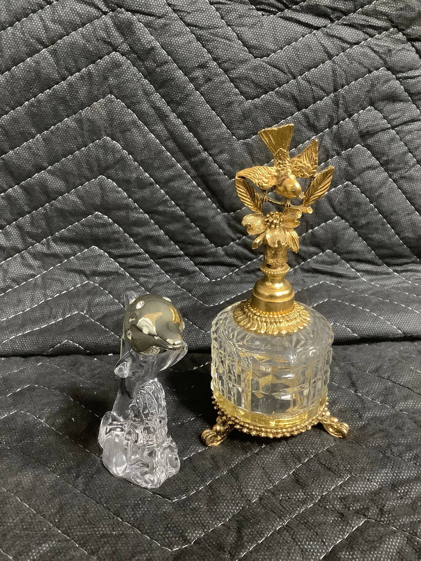 Vintage Ormolu perfume bottle and dolphin figurine(6in tallest) (1 of 1)