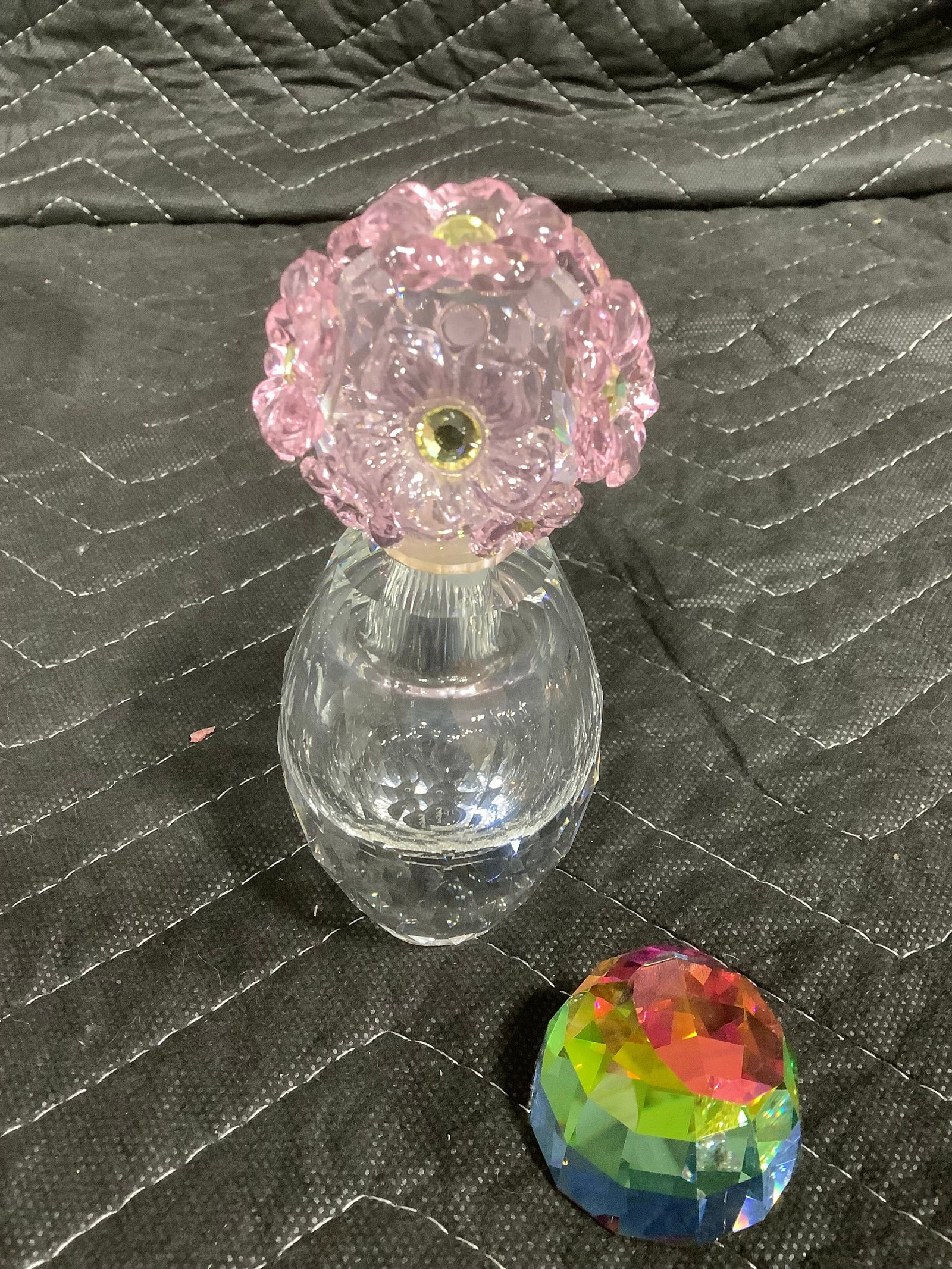 Vintage art glass perfume bottle(5in tall) and crystal paperweight (1 of 1)